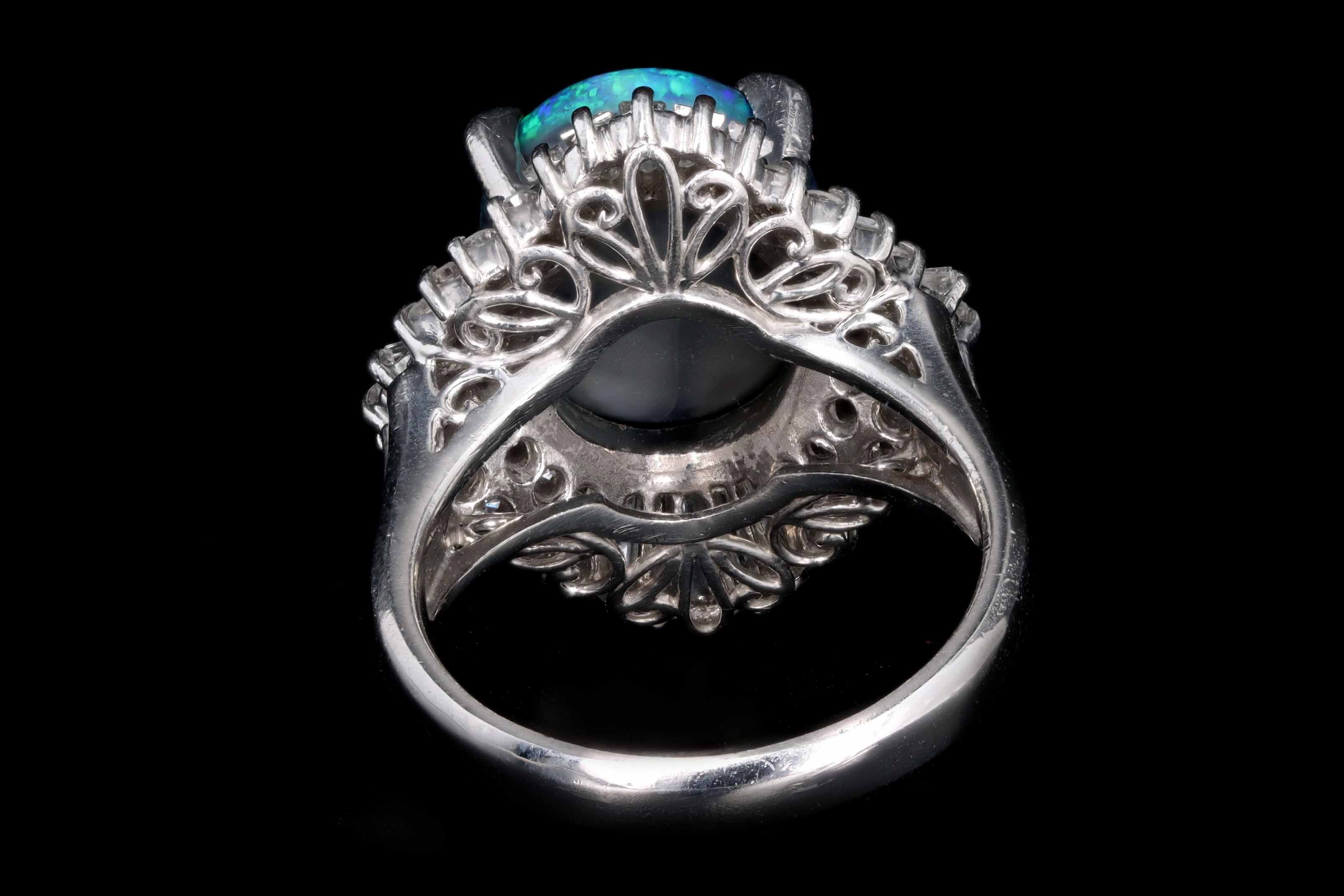 Retro Platinum 4.40 Carat Black Opal & Tapered Baguette Ballerina Ring - Queen May