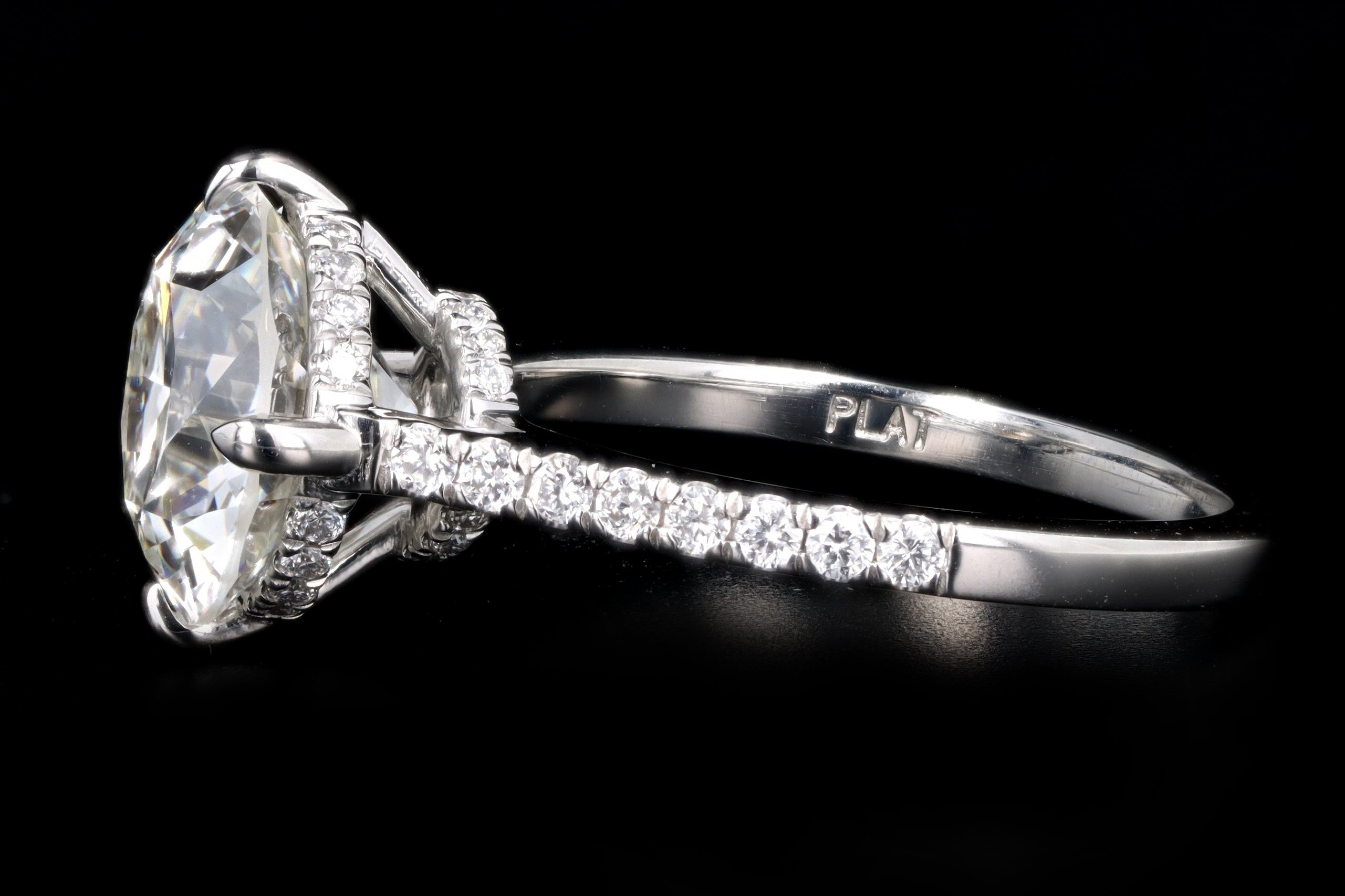 Platinum 3.66 Carat Old European Cut Diamond Hidden Halo Engagement Ring - Queen May