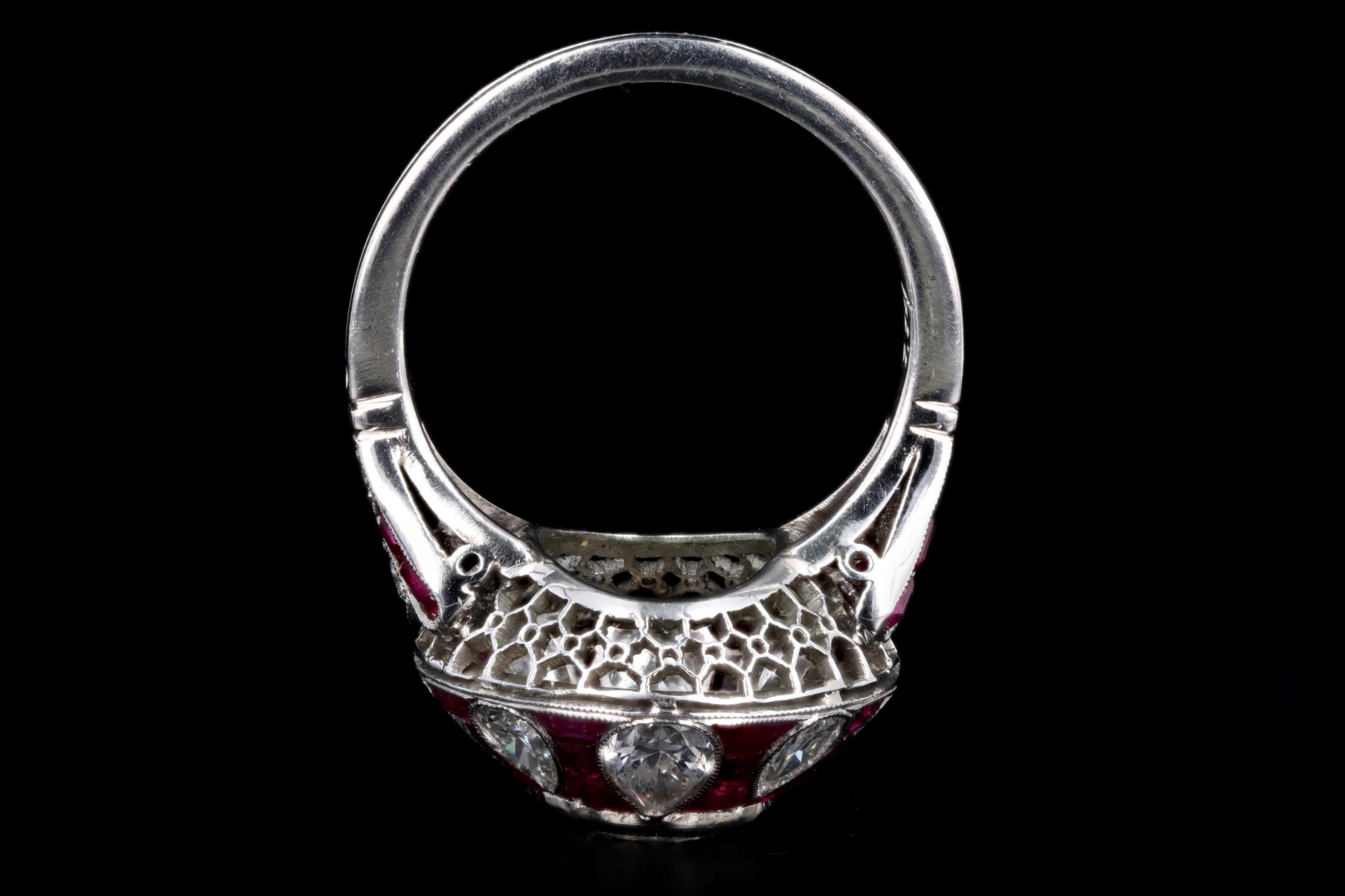 Art Deco Inspired Platinum 1.14 Carat Old European Cut Diamond & Natural Ruby Ring - Queen May