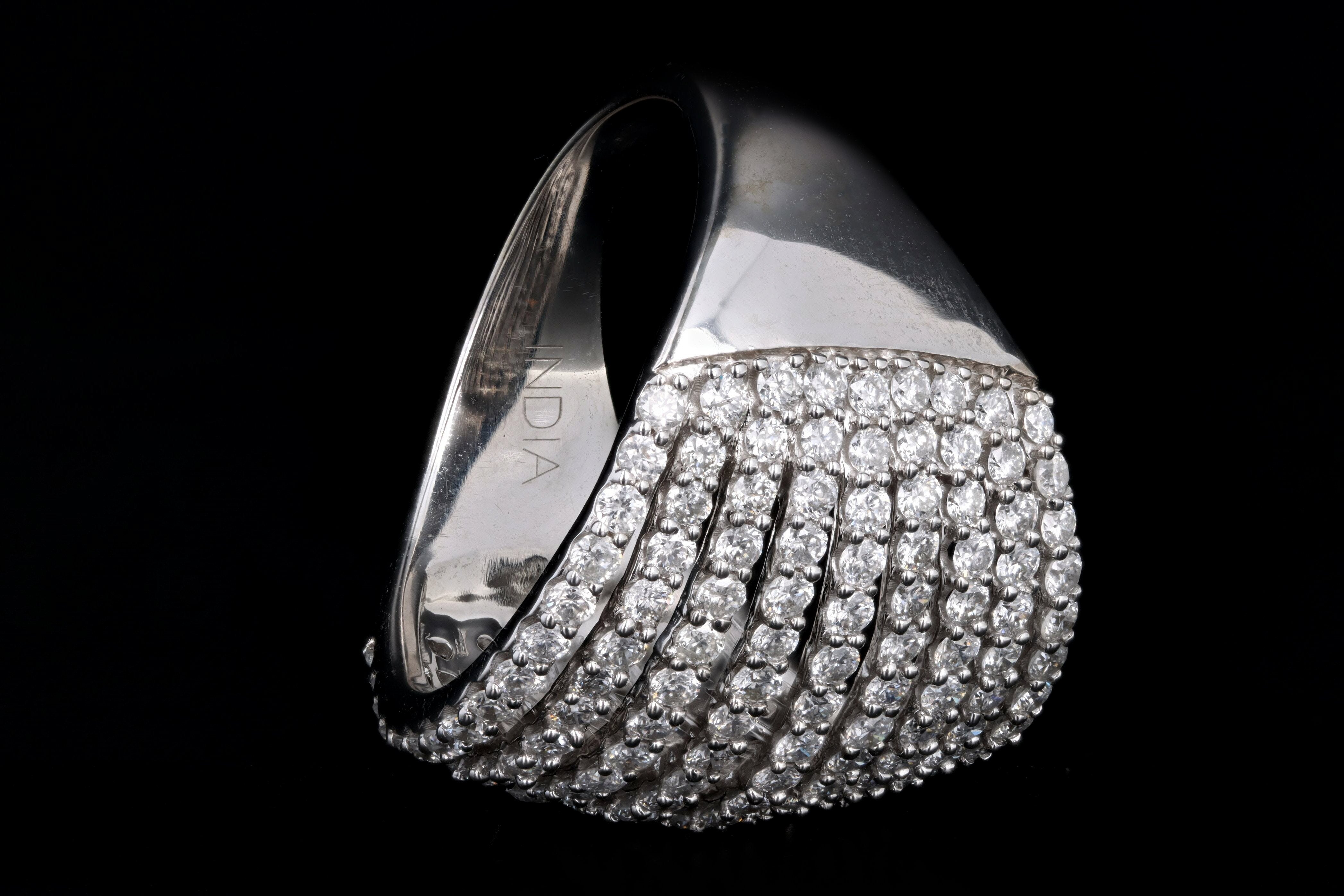 14K White Gold 2.0 Carat Total Weight Round Diamond Multi-Row Ring - Queen May