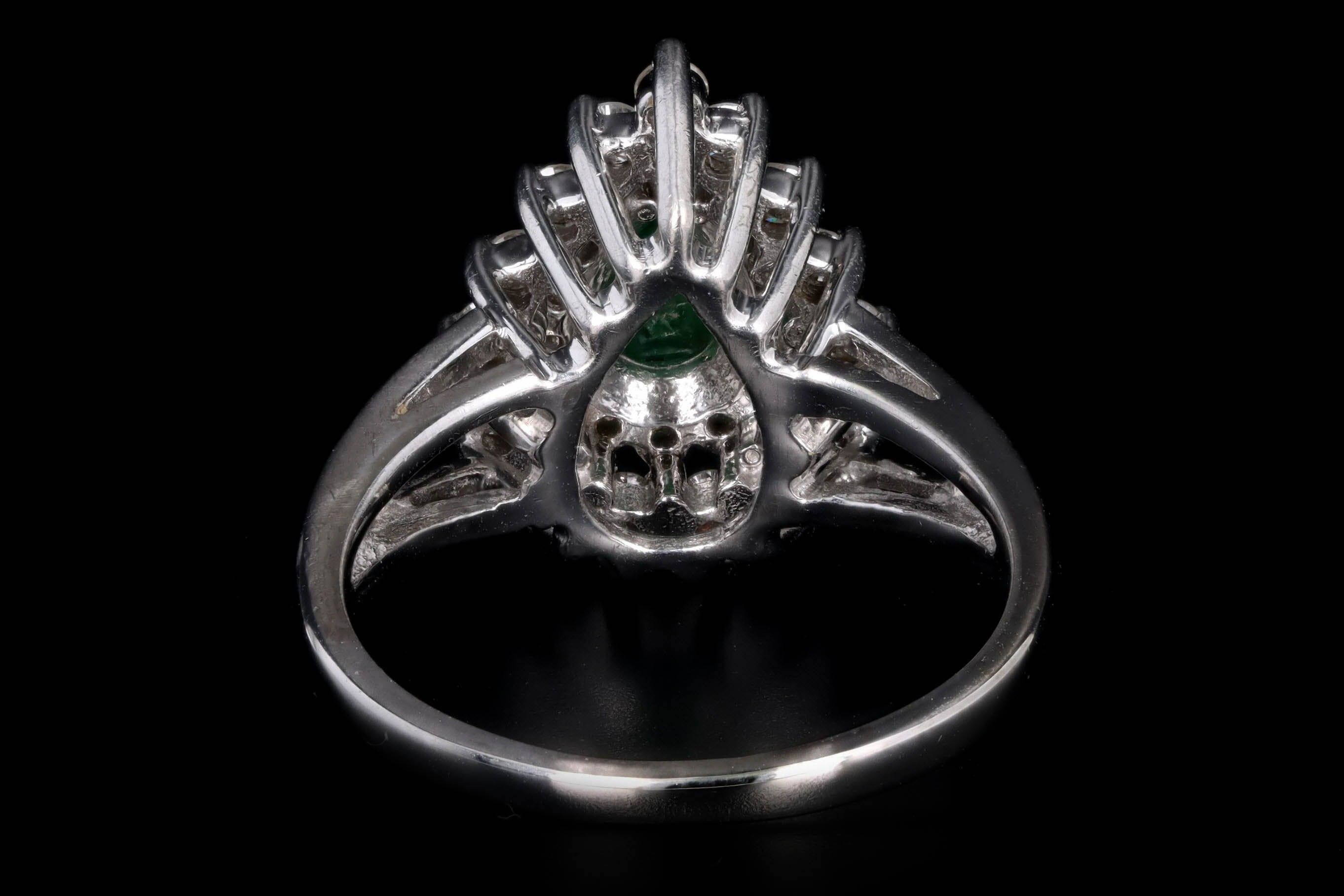 Vintage 14K White Gold .50 Carat Pear Cut Emerald & Diamond Halo Ring - Queen May