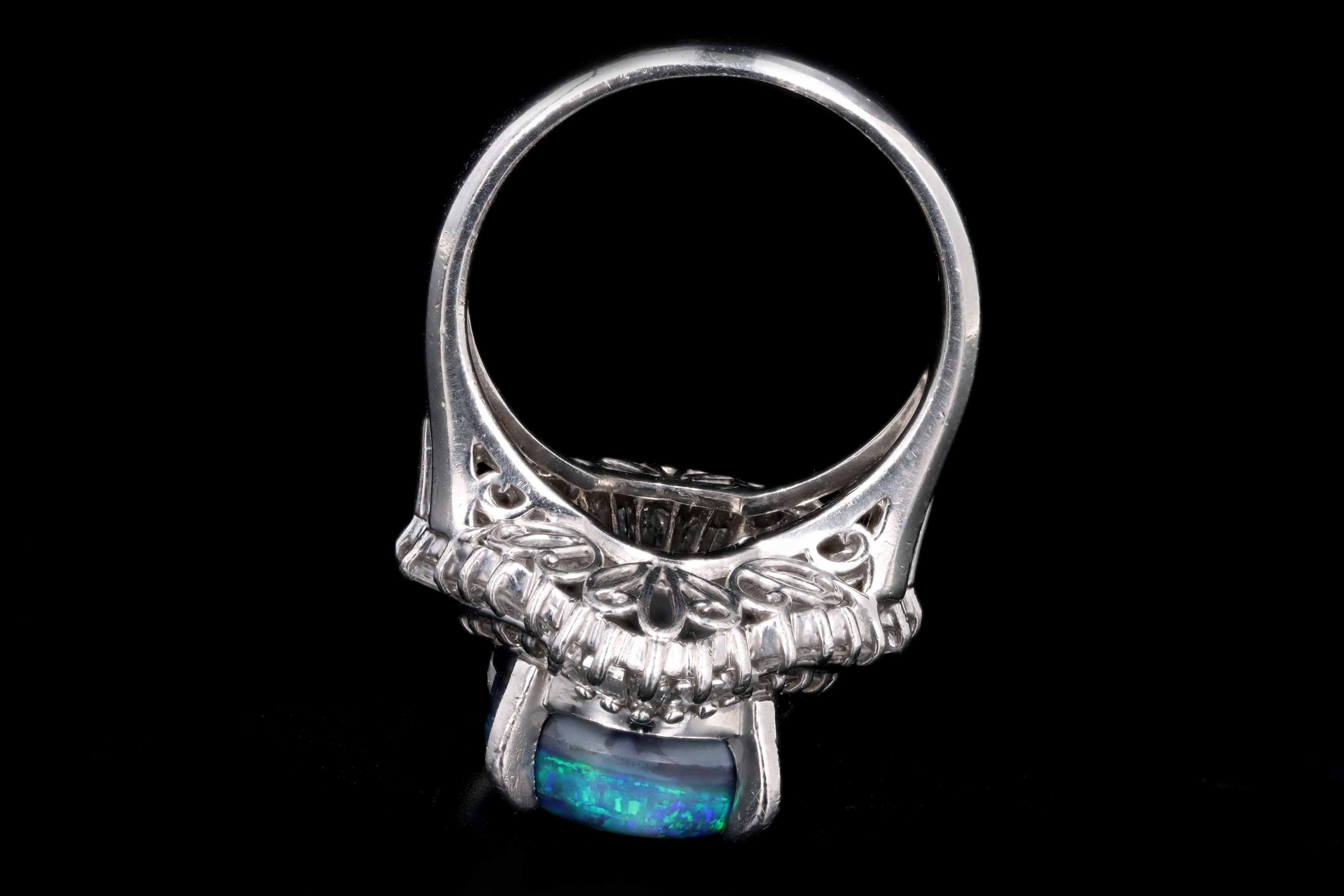Retro Platinum 4.40 Carat Black Opal & Tapered Baguette Ballerina Ring - Queen May