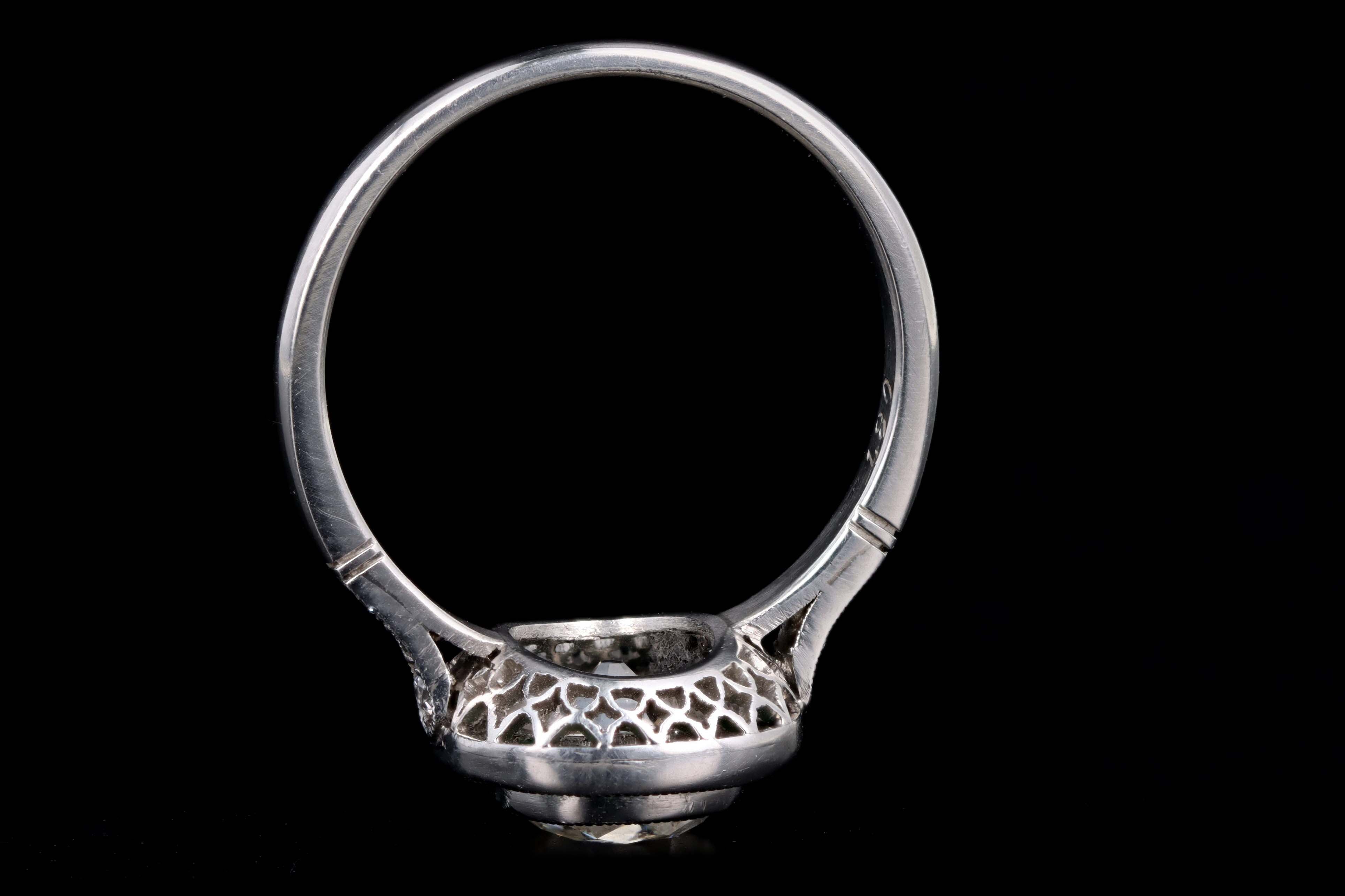 Art Deco Inspired 1.80 Carat Old Mine Diamond & Natural Emerald Halo Engagement Ring - Queen May