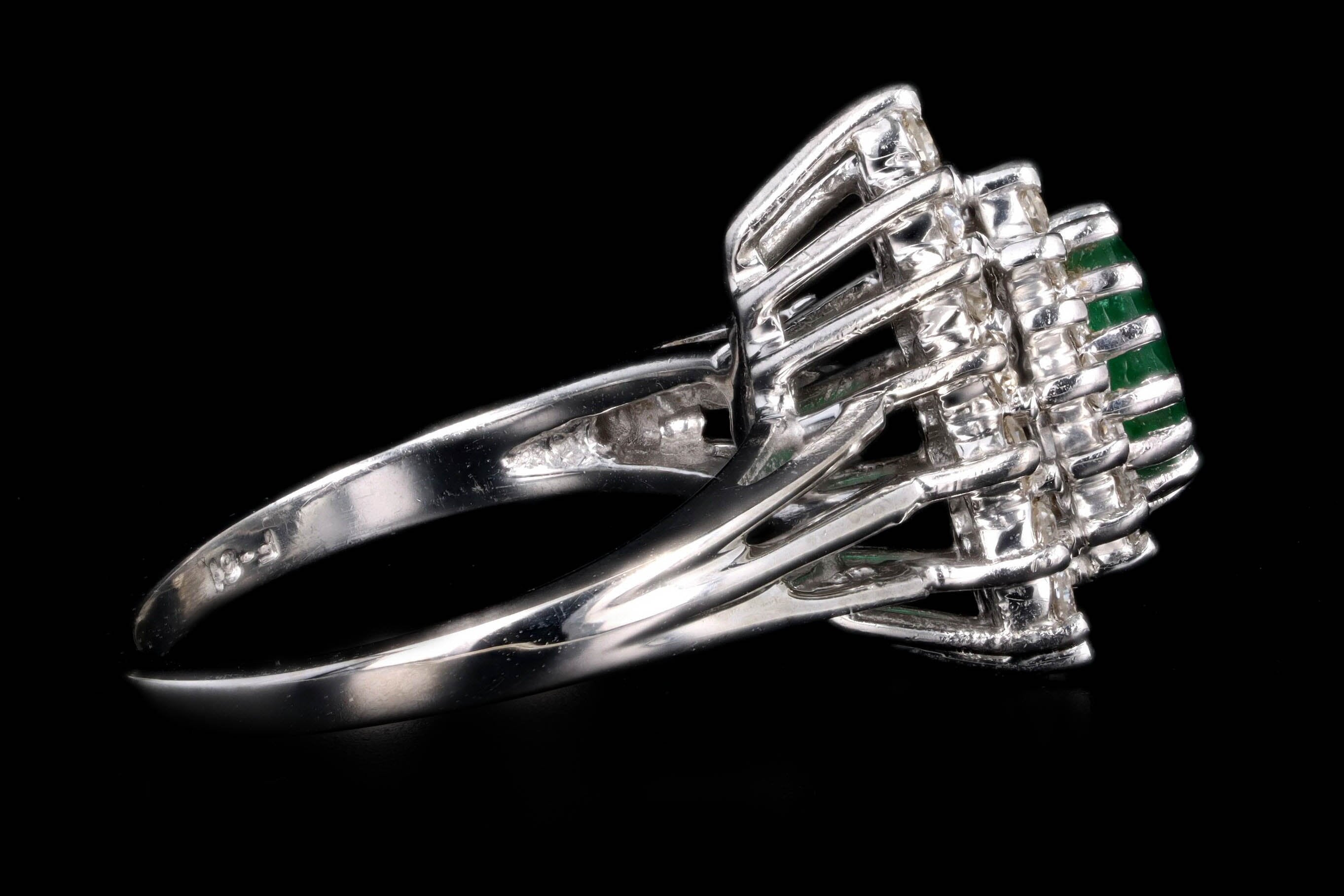 Vintage 14K White Gold .50 Carat Pear Cut Emerald & Diamond Halo Ring - Queen May