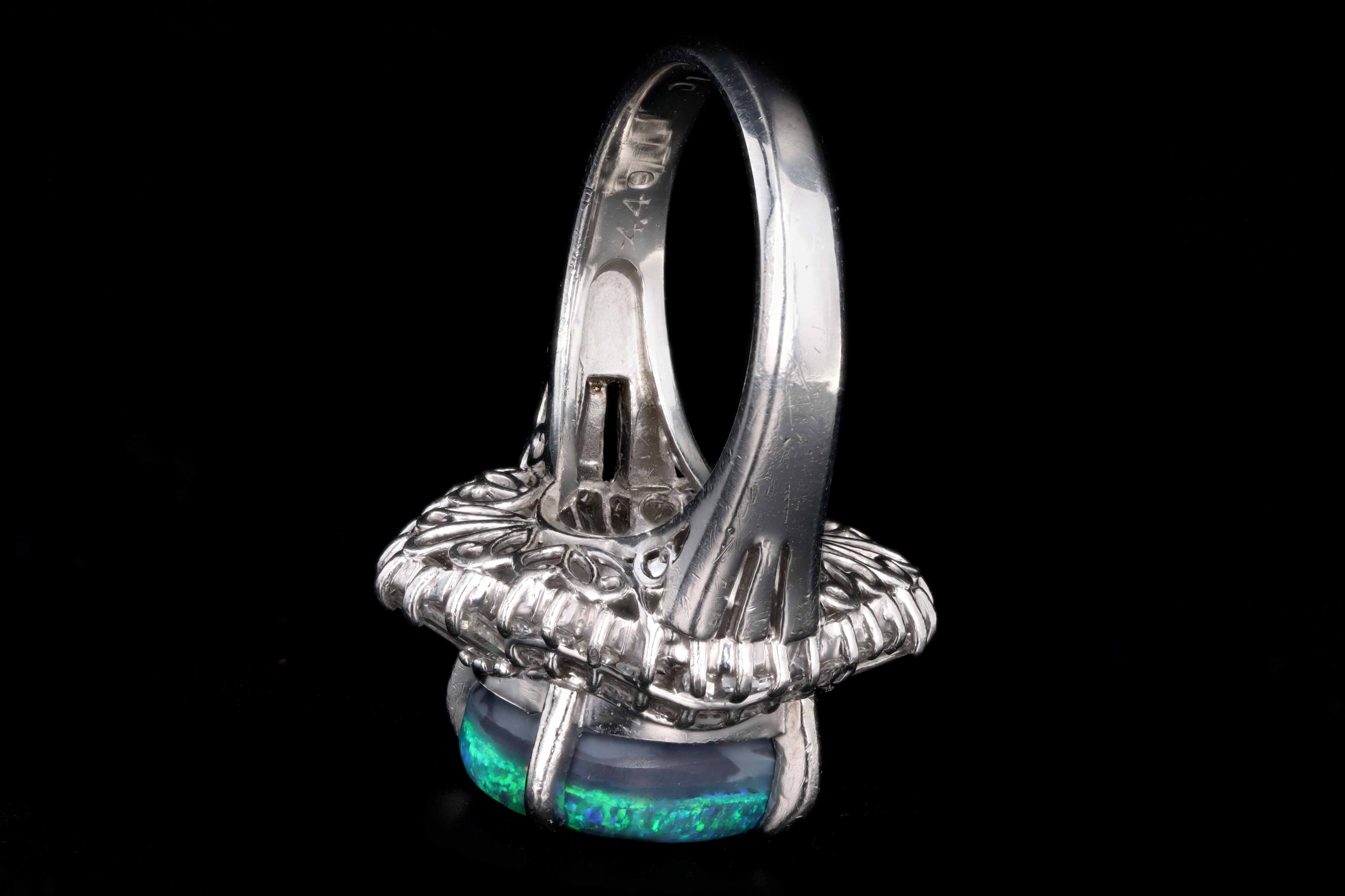 Retro Platinum 4.40 Carat Black Opal & Tapered Baguette Ballerina Ring - Queen May