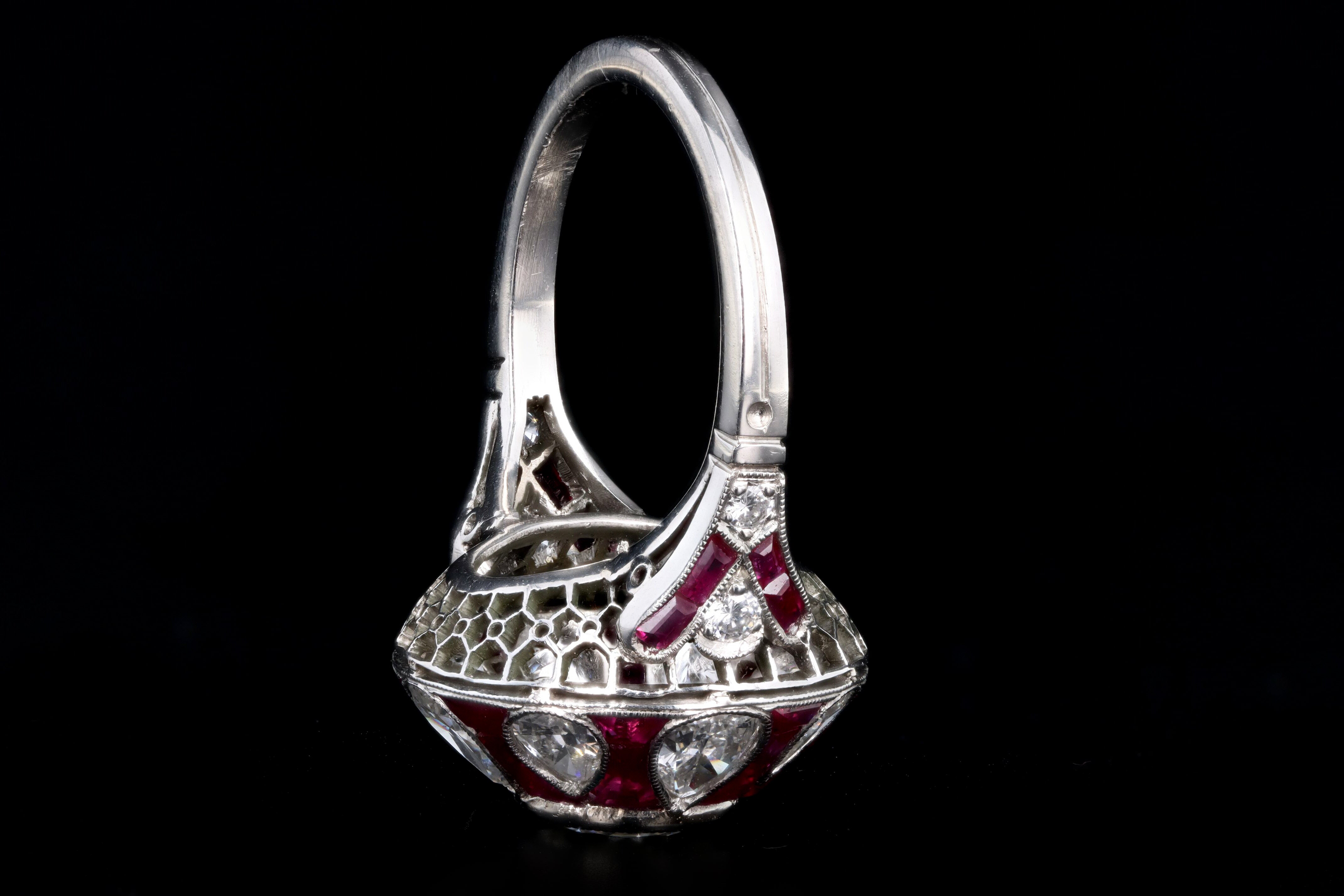 Art Deco Inspired Platinum 1.14 Carat Old European Cut Diamond & Natural Ruby Ring - Queen May