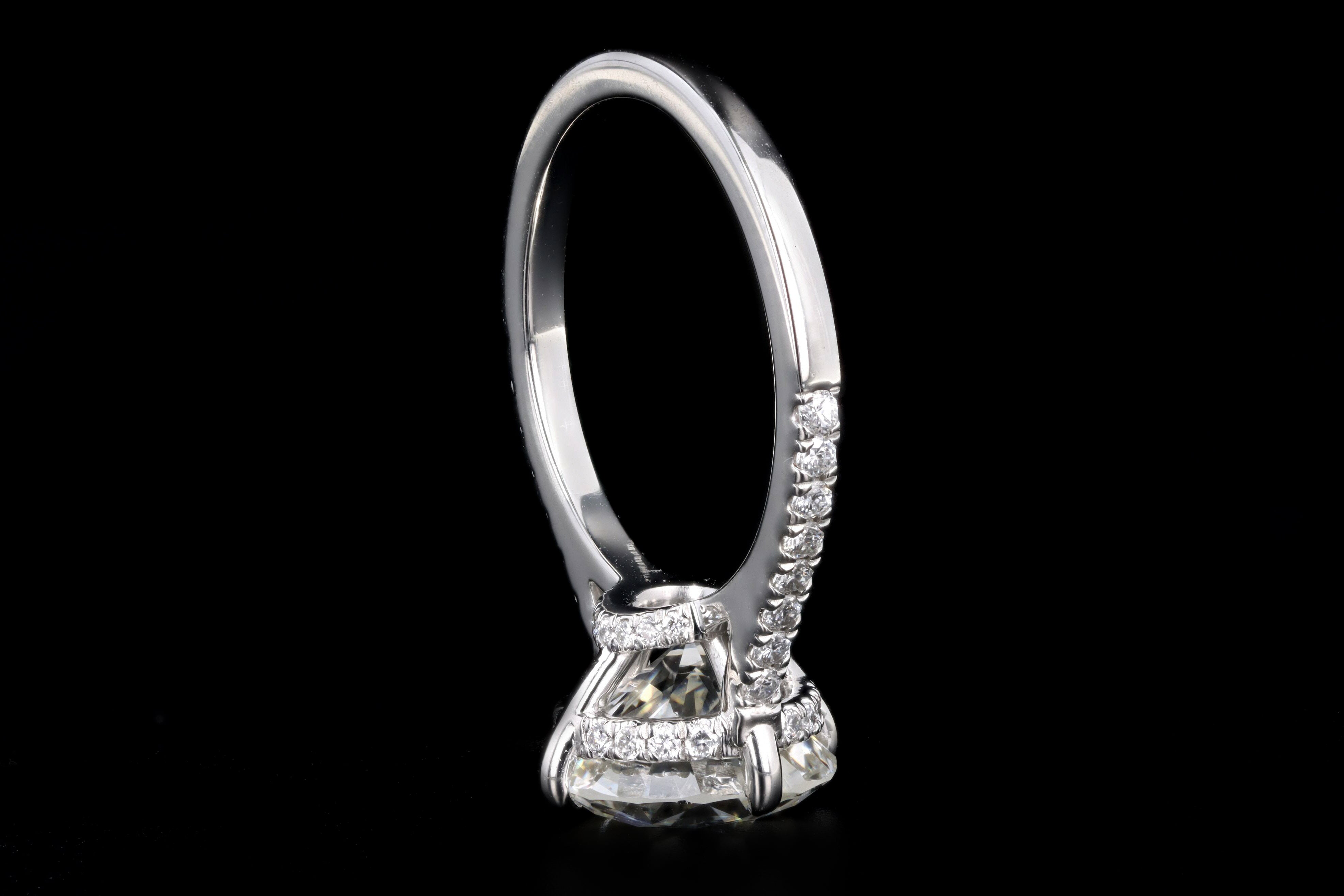 Platinum 3.66 Carat Old European Cut Diamond Hidden Halo Engagement Ring - Queen May