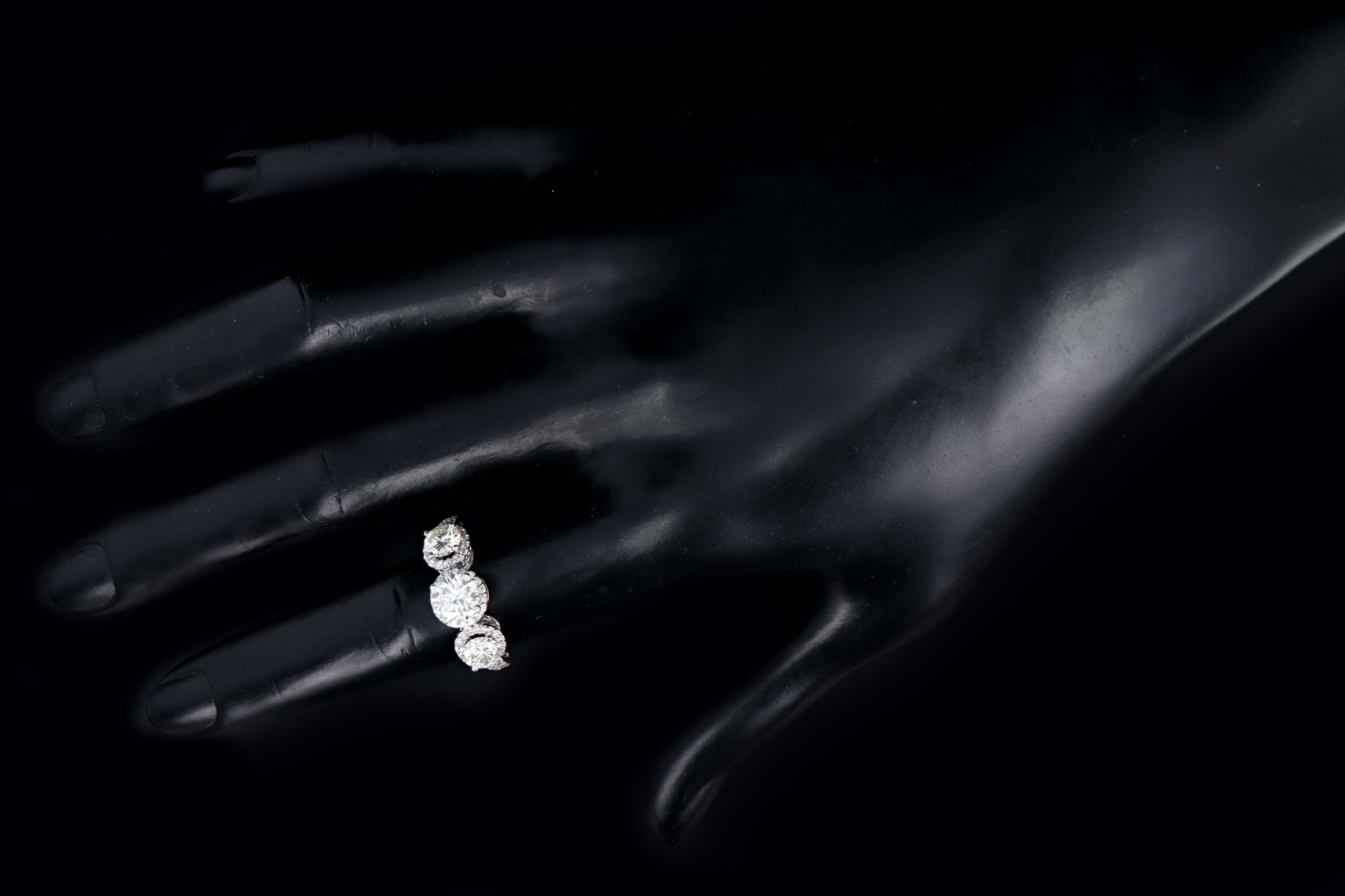 14K White Gold .94 Carat Round Brilliant Cut Diamond Three Stone Engagement Ring - Queen May