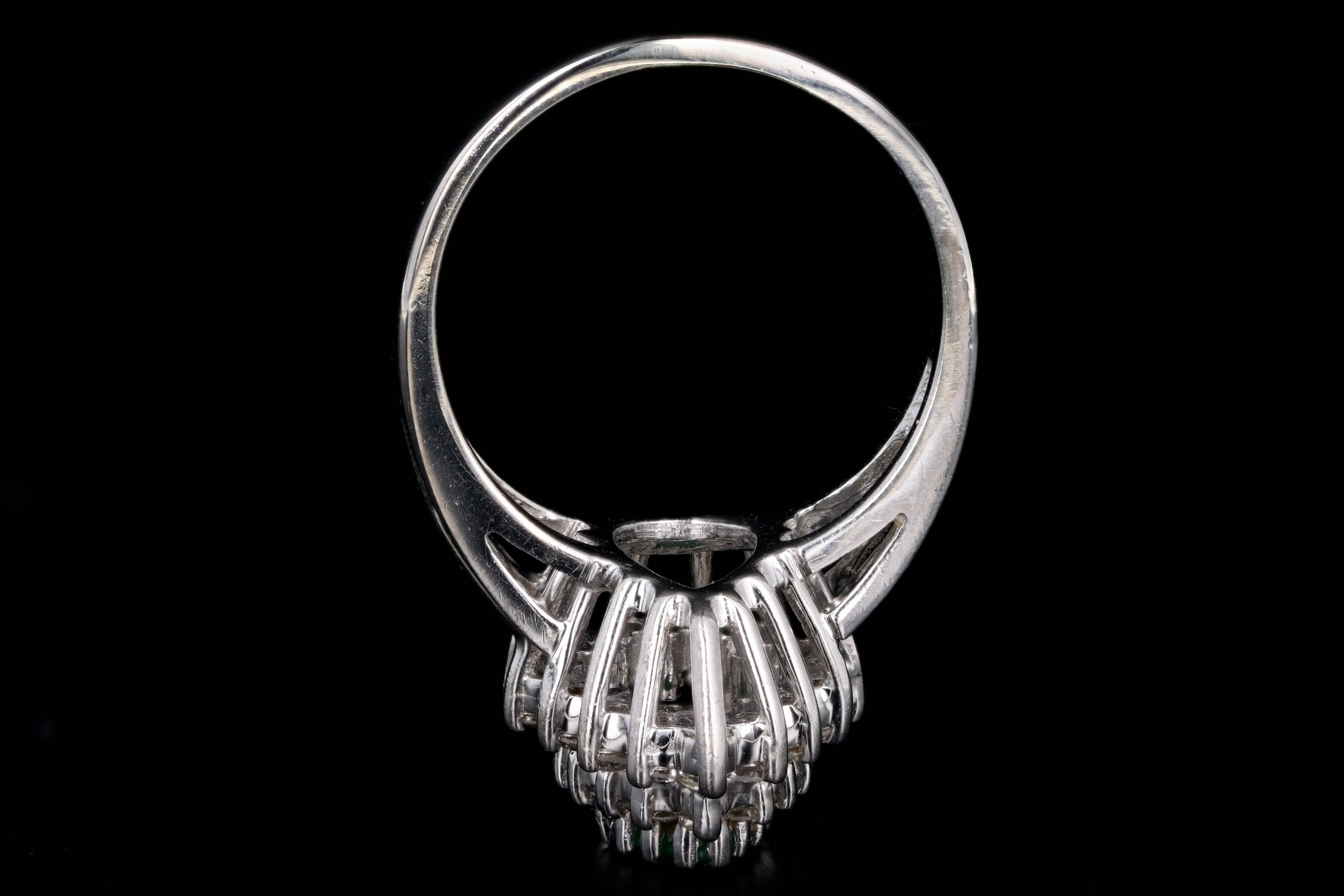 Vintage 14K White Gold .50 Carat Pear Cut Emerald & Diamond Halo Ring - Queen May