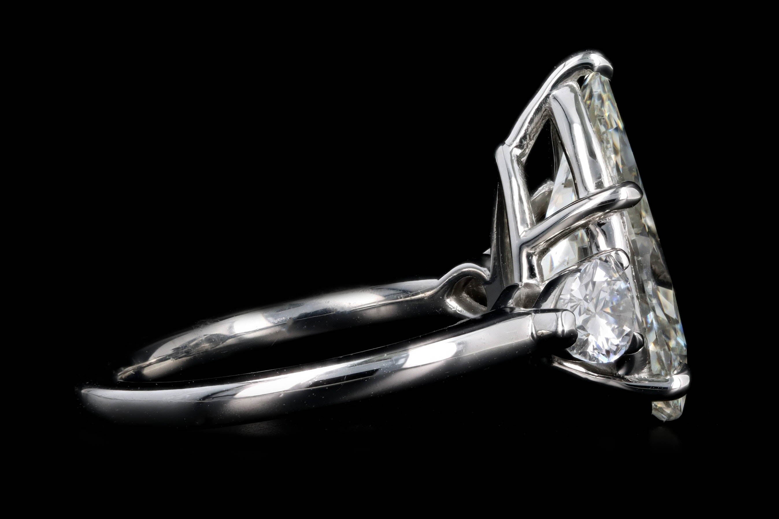 Platinum 5.01 Carat Pear Cut Diamond Three Stone Engagement Ring GIA Certified - Queen May
