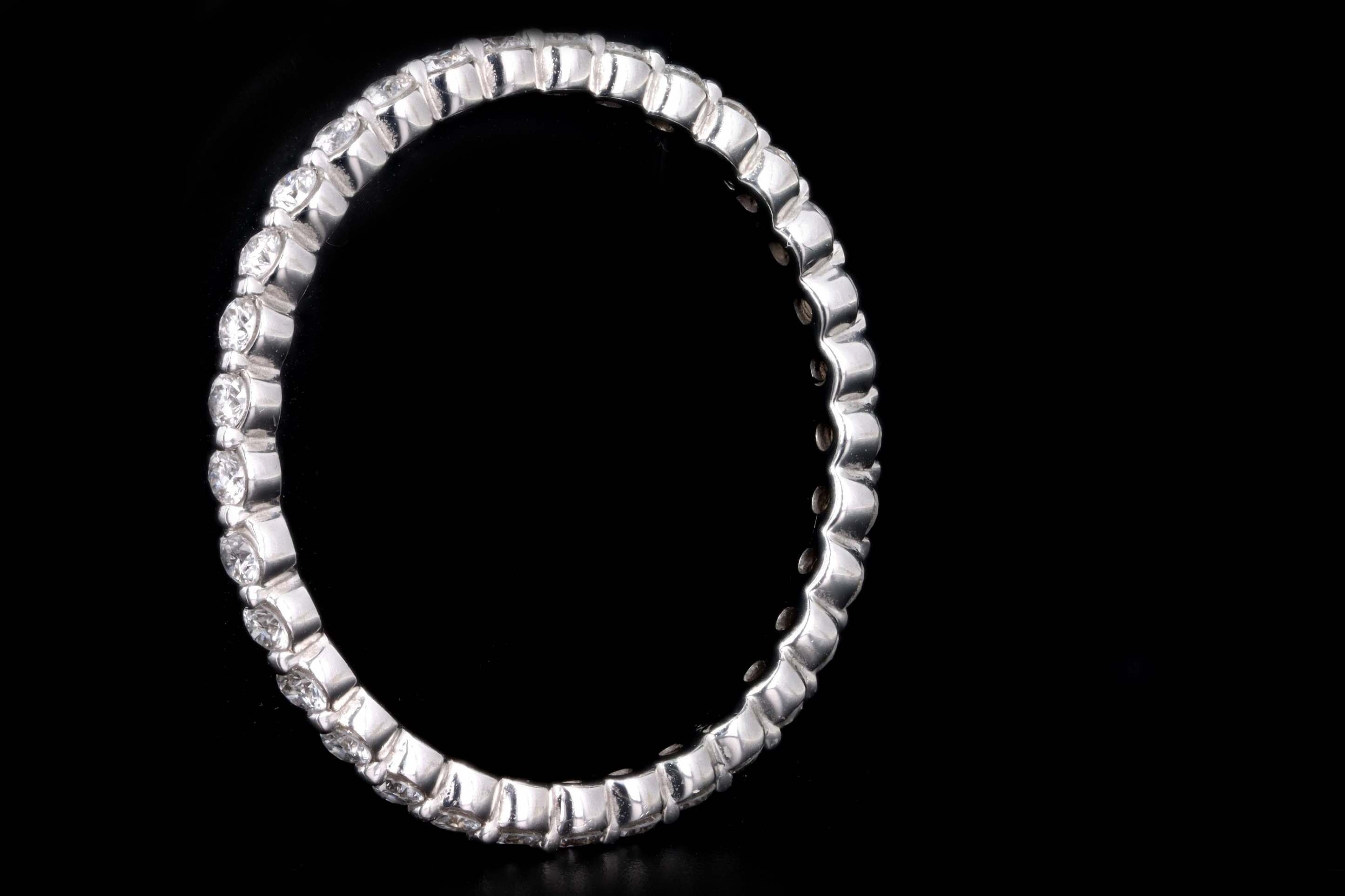 14K White Gold Dainty Round Diamond Eternity Stackable Wedding Band - Queen May