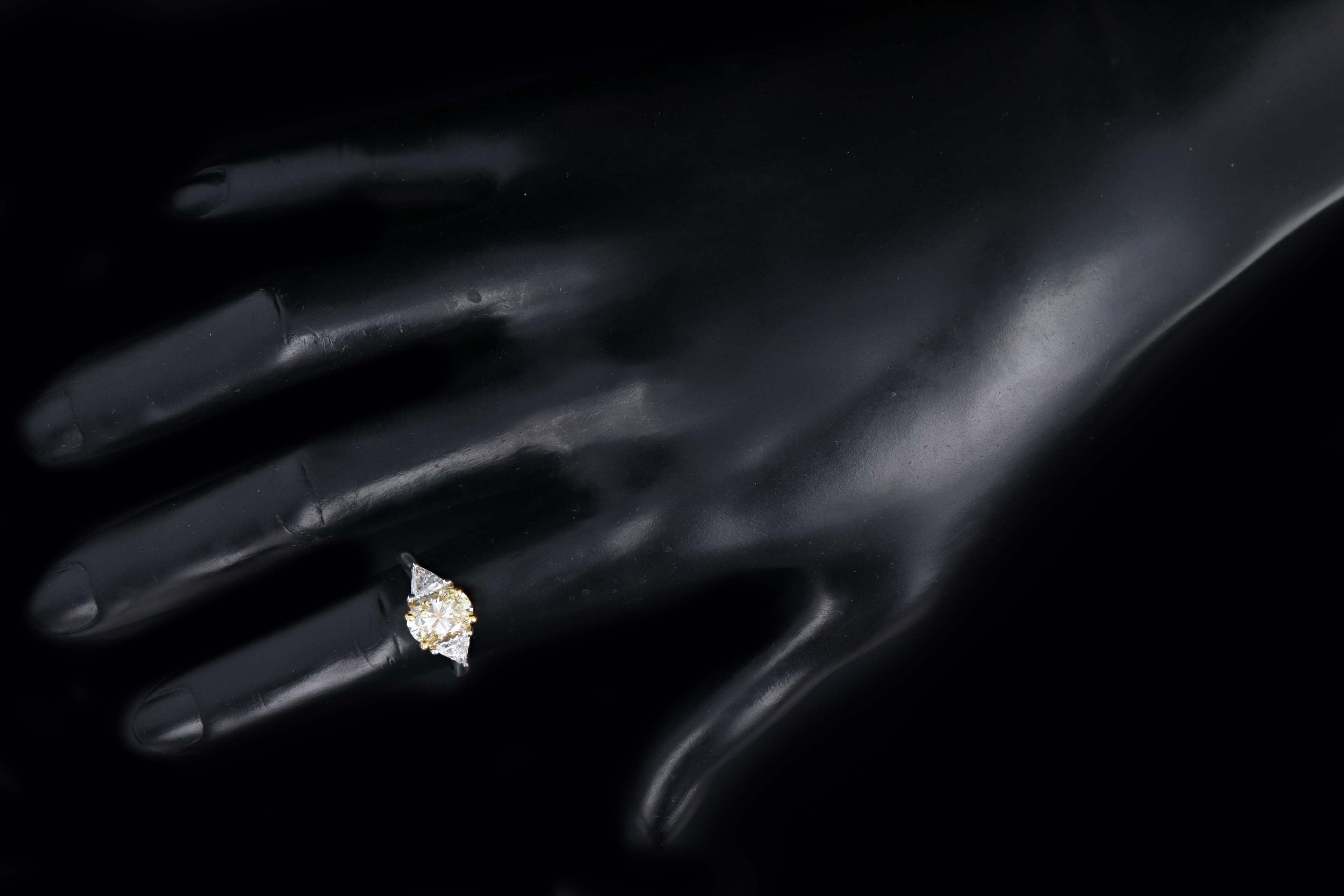 Platinum and 22K Yellow Gold 1.76 Carat Oval Cut Fancy Yellow Diamond Engagement Ring - Queen May