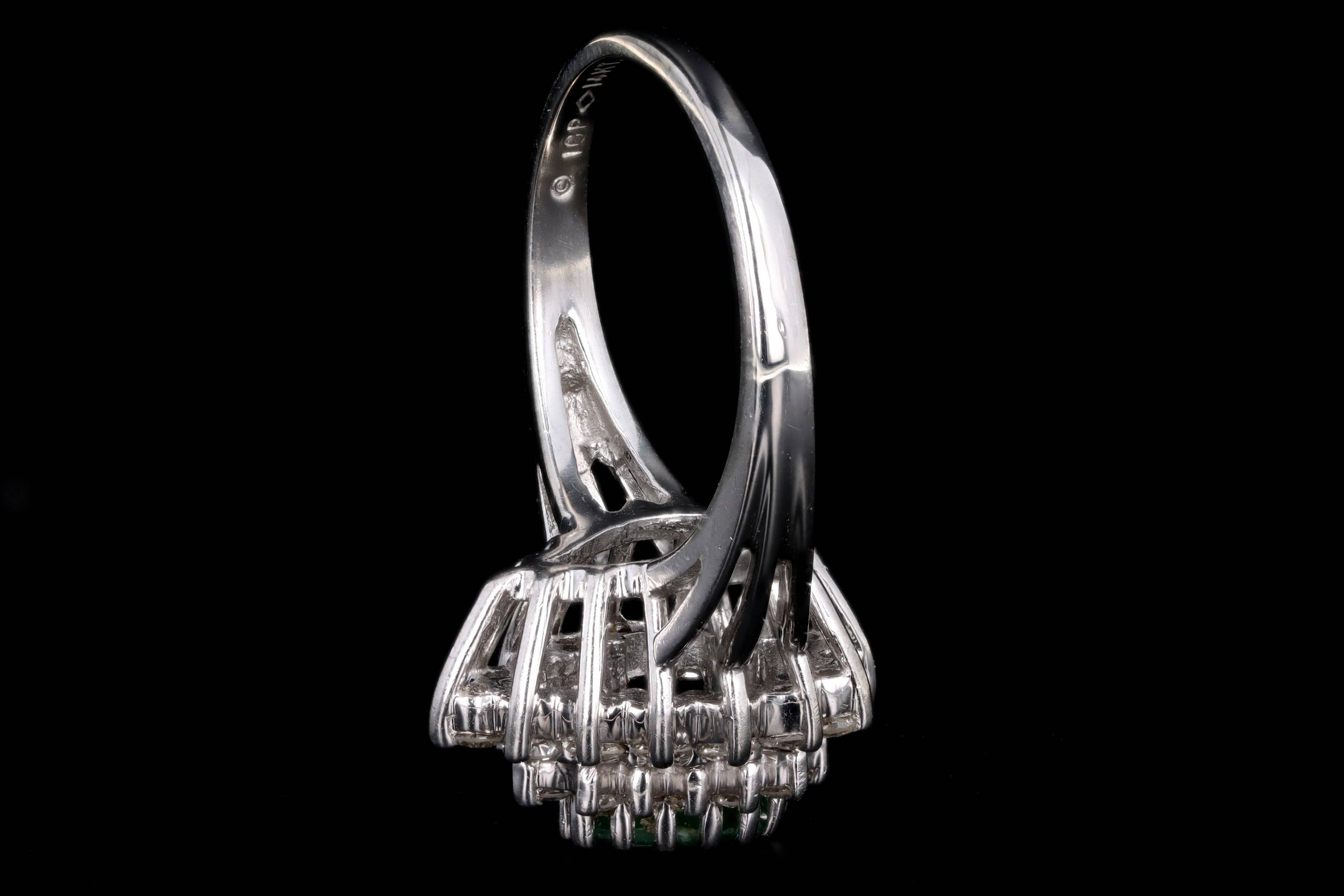 Vintage 14K White Gold .50 Carat Pear Cut Emerald & Diamond Halo Ring - Queen May