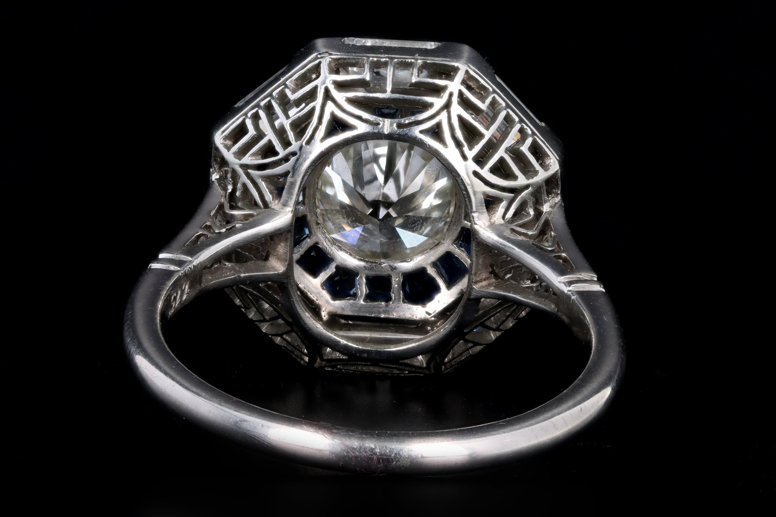 Art Deco Inspired 1.15 Carat Old European Cut Diamond & Sapphire Halo Engagement Ring - Queen May