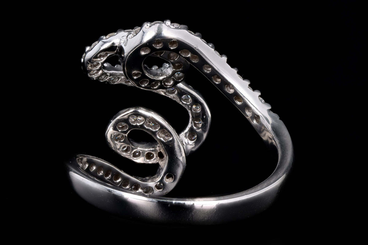 18K White Gold .74 Carat Total Weight Round Diamond Abstract Squiggle Ring - Queen May