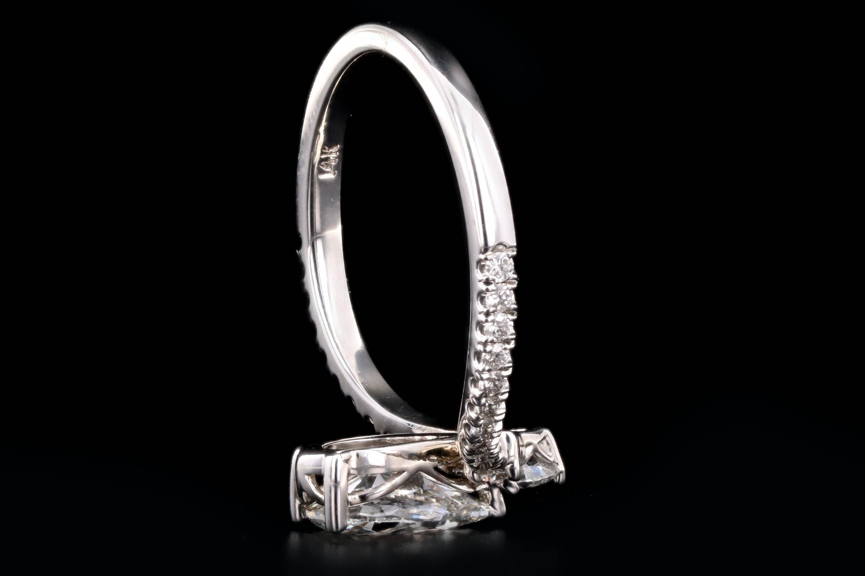 14K White Gold 0.82 Carat Pear Cut Diamond Chevron Shank Engagement Ring GIA Certified - Queen May