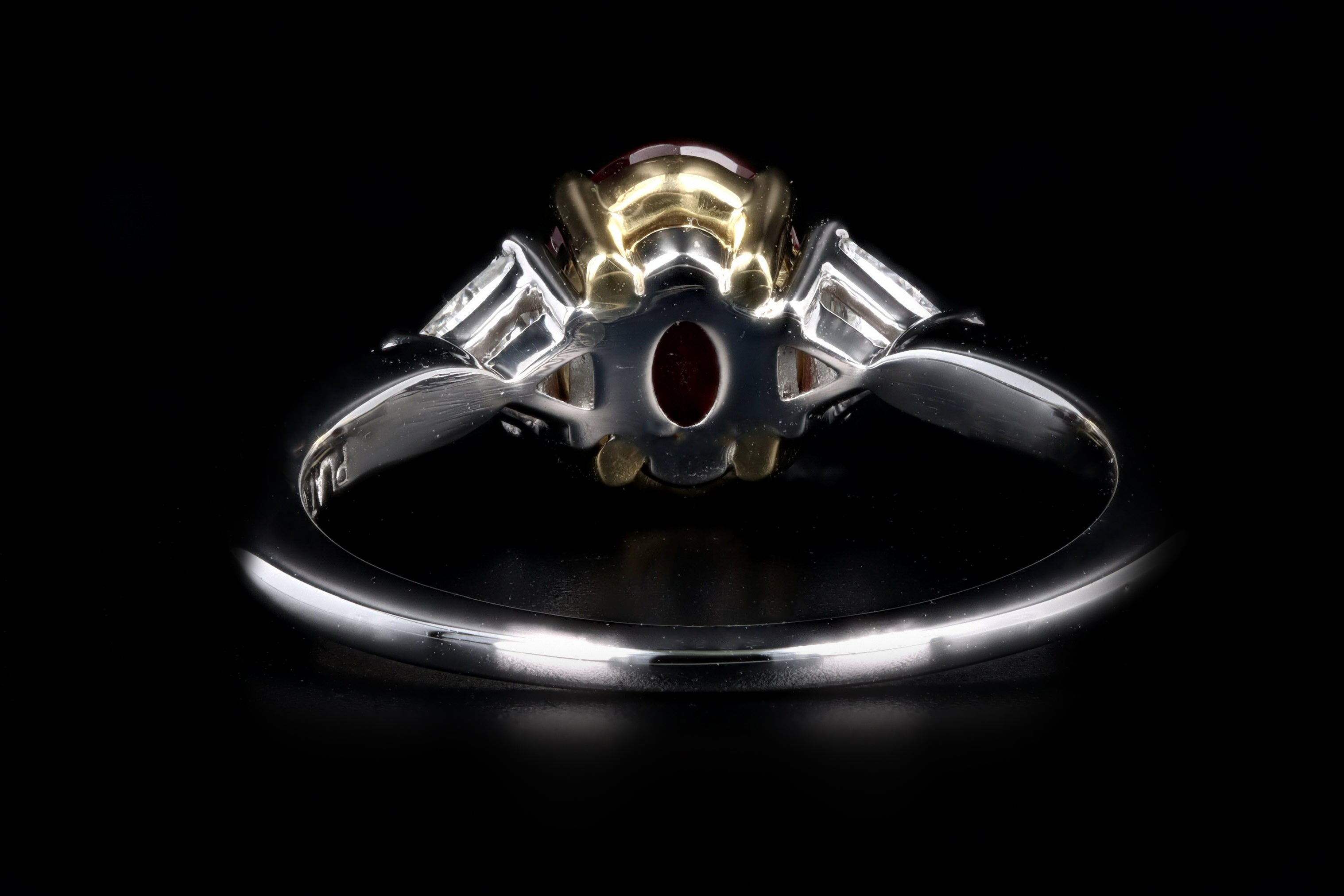 Platinum & 18K Yellow Gold 1.39 Carat Oval Natural Burma Ruby & Trillion Diamond Ring - Queen May