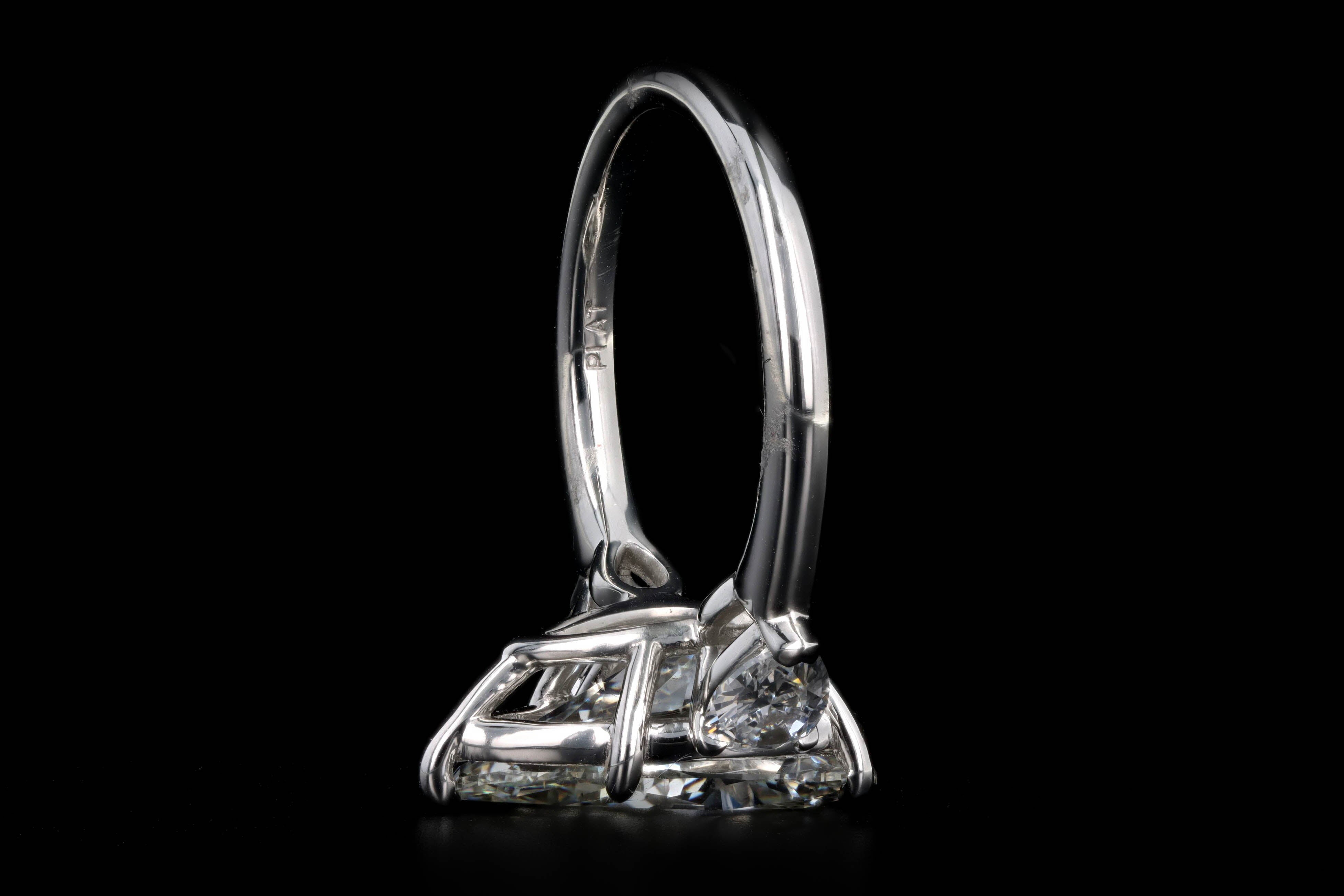 Platinum 5.01 Carat Pear Cut Diamond Three Stone Engagement Ring GIA Certified - Queen May