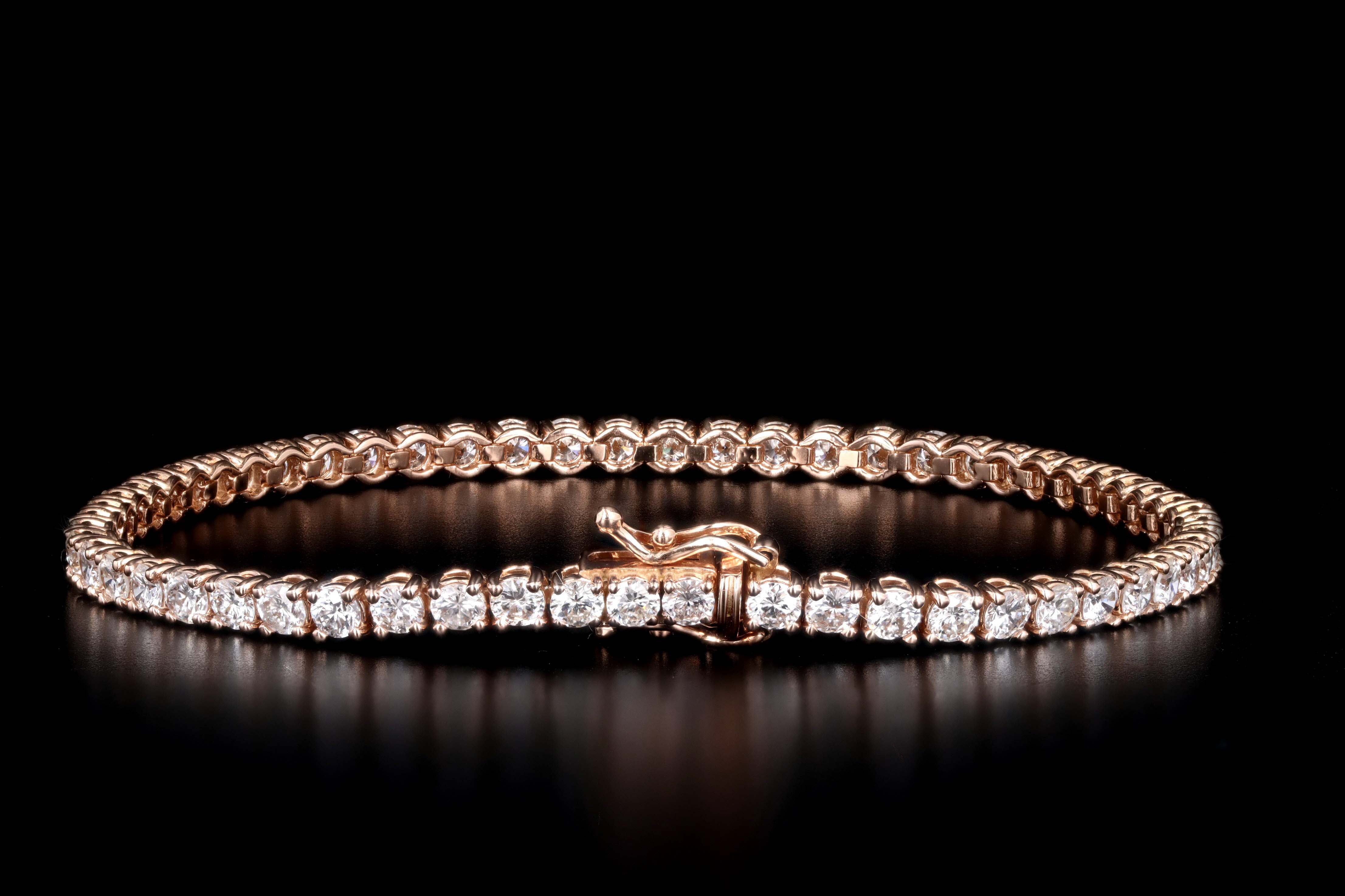 14K Rose Gold 5.07 Carat Total Weight Round Diamond Tennis Bracelet - Queen May