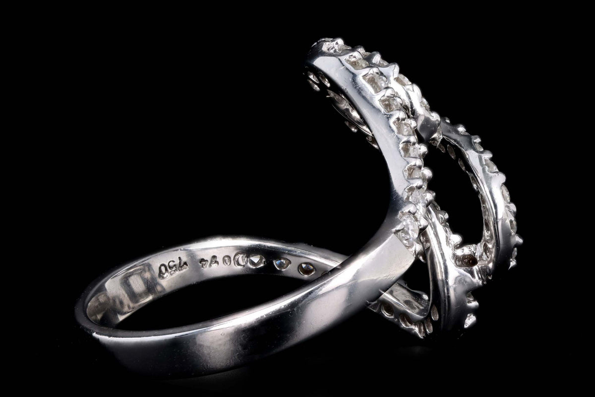 18K White Gold .74 Carat Total Weight Round Diamond Abstract Squiggle Ring - Queen May