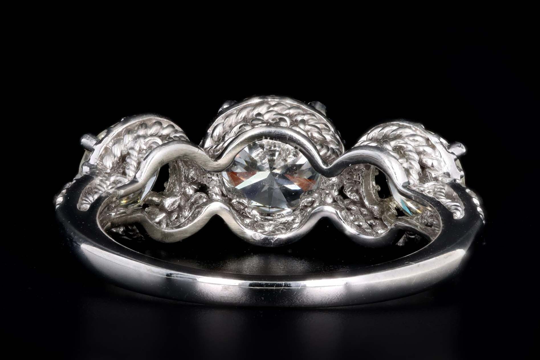 14K White Gold .94 Carat Round Brilliant Cut Diamond Three Stone Engagement Ring - Queen May