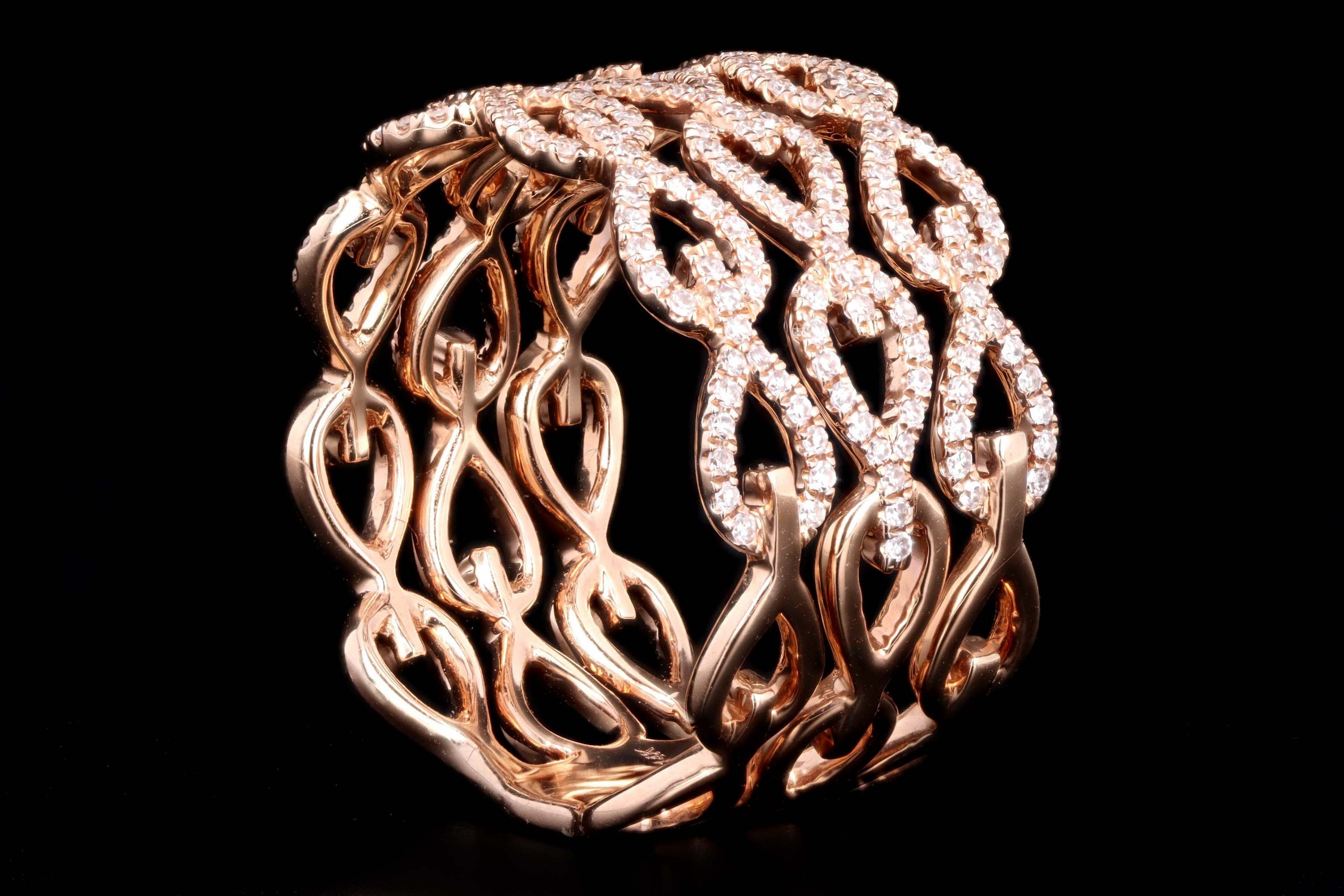 14K Rose Gold .48 Carat Total Weight Wide Diamond Band - Queen May