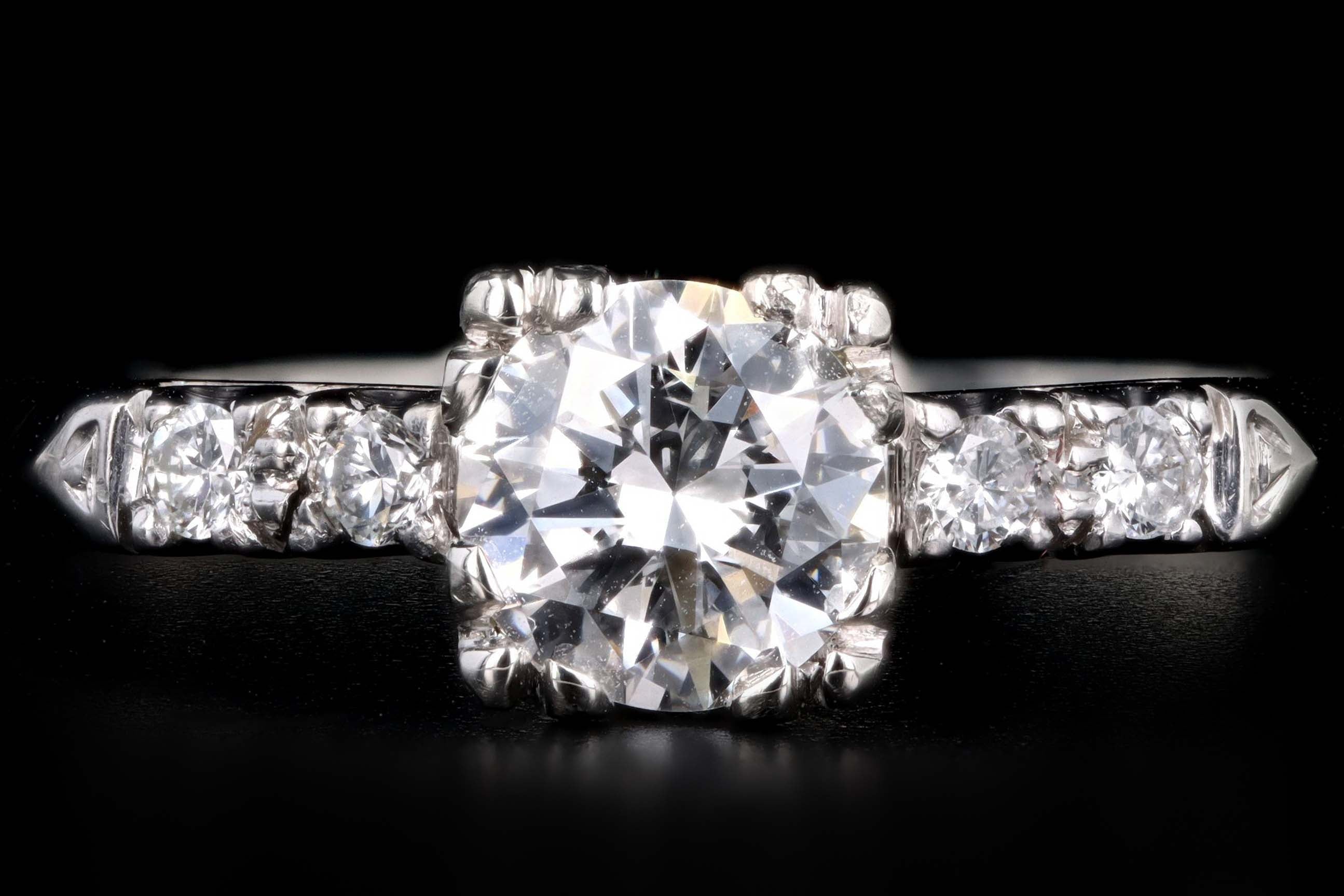 Retro 14K White Gold .80 Carat Round Brilliant Cut Diamond Engagement Ring GIA Certified - Queen May