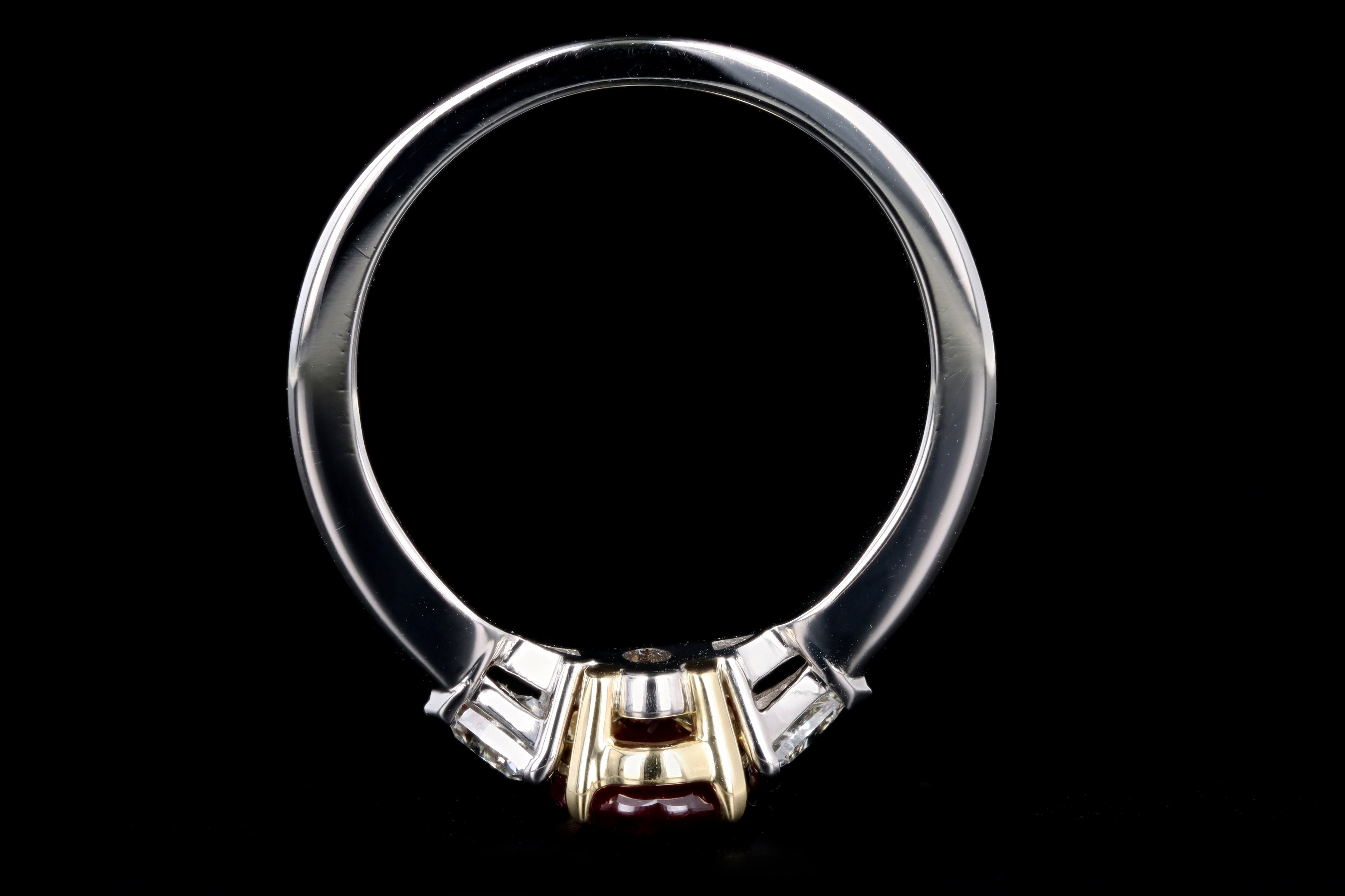 Platinum & 18K Yellow Gold 1.39 Carat Oval Natural Burma Ruby & Trillion Diamond Ring - Queen May