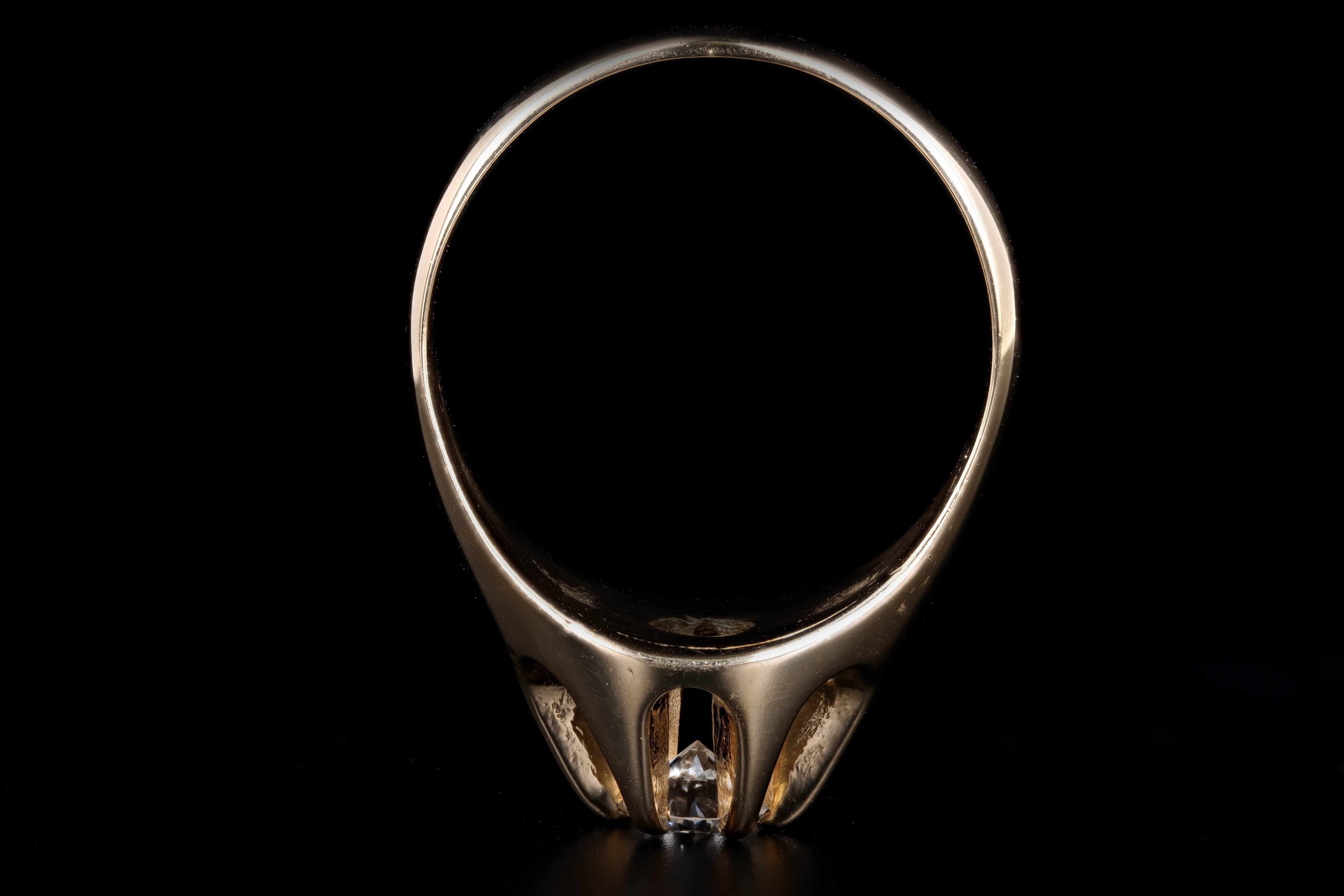 Vintage 14K Yellow Gold 0.50 Carat Round Brilliant Diamond Belcher Buttercup Setting Ring - Queen May