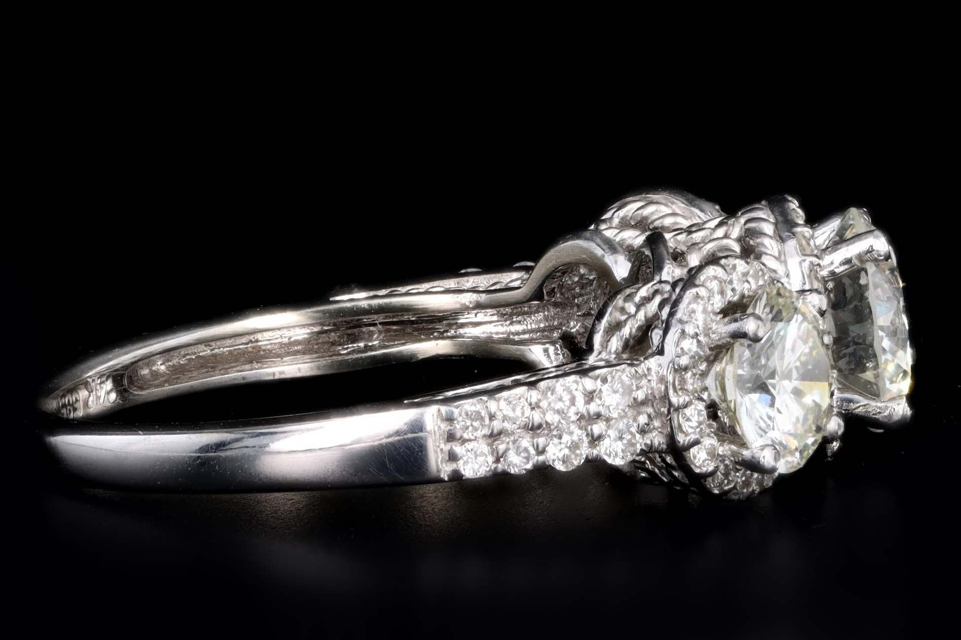 14K White Gold .94 Carat Round Brilliant Cut Diamond Three Stone Engagement Ring - Queen May