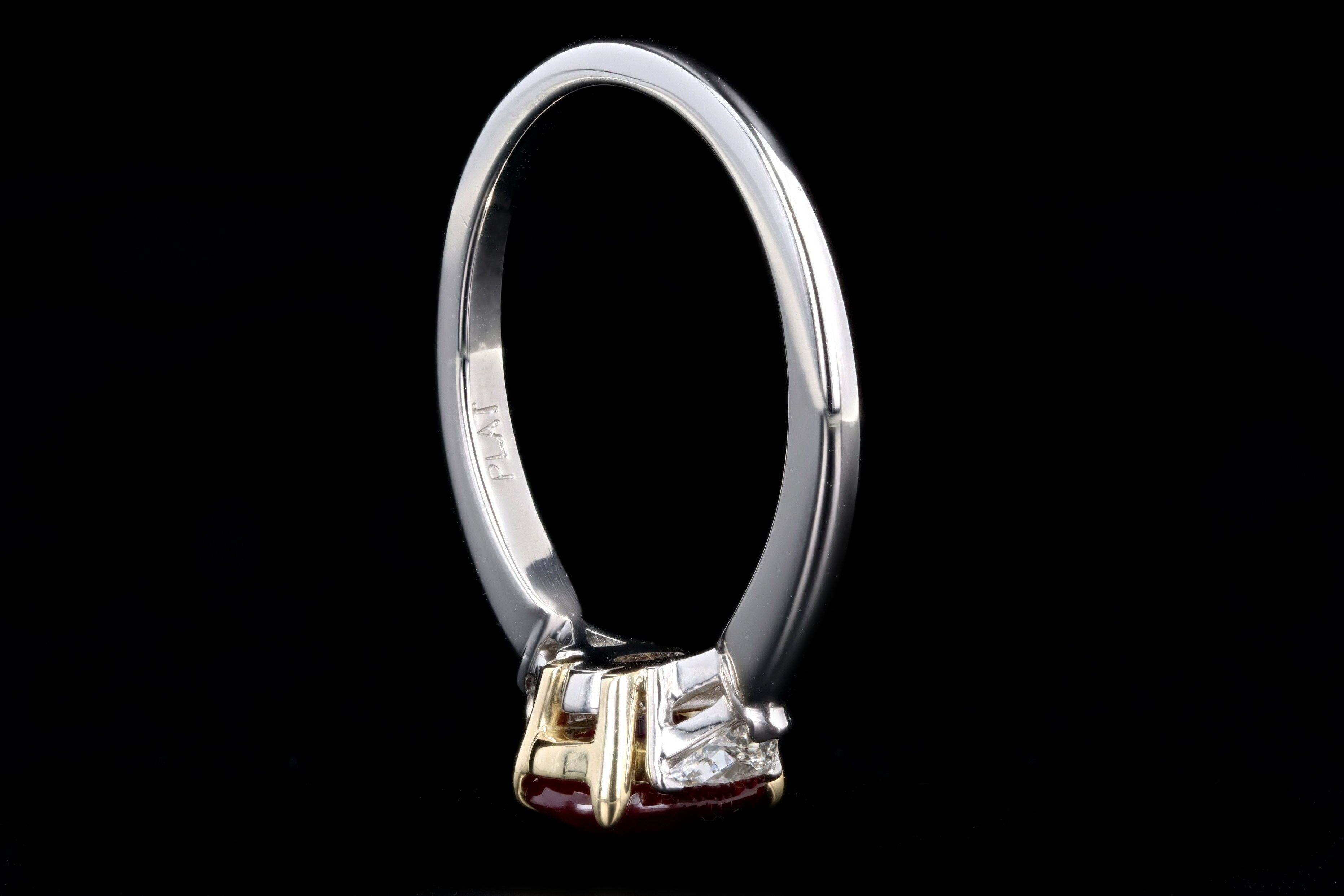 Platinum & 18K Yellow Gold 1.39 Carat Oval Natural Burma Ruby & Trillion Diamond Ring - Queen May