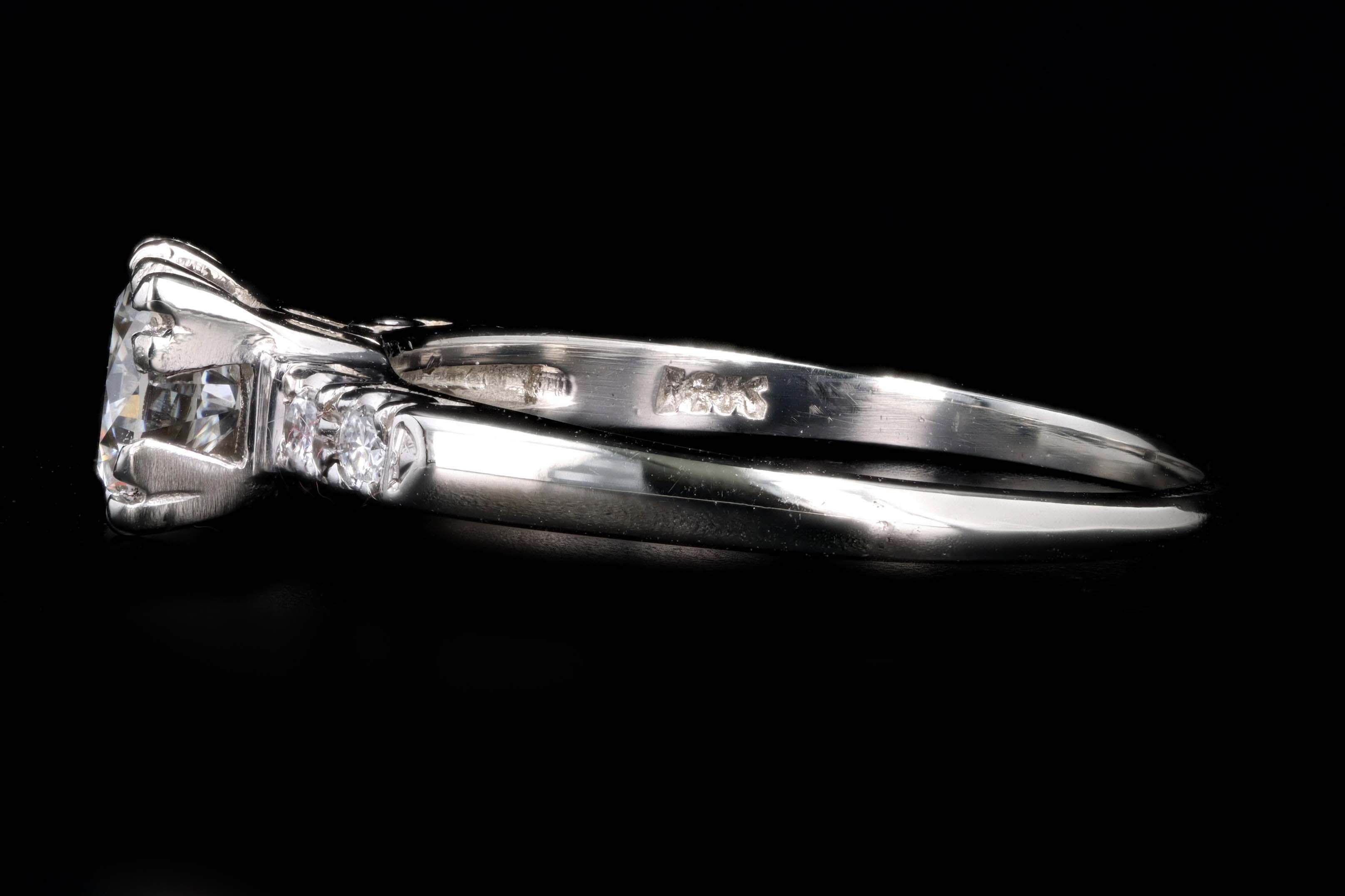 Retro 14K White Gold .80 Carat Round Brilliant Cut Diamond Engagement Ring GIA Certified - Queen May
