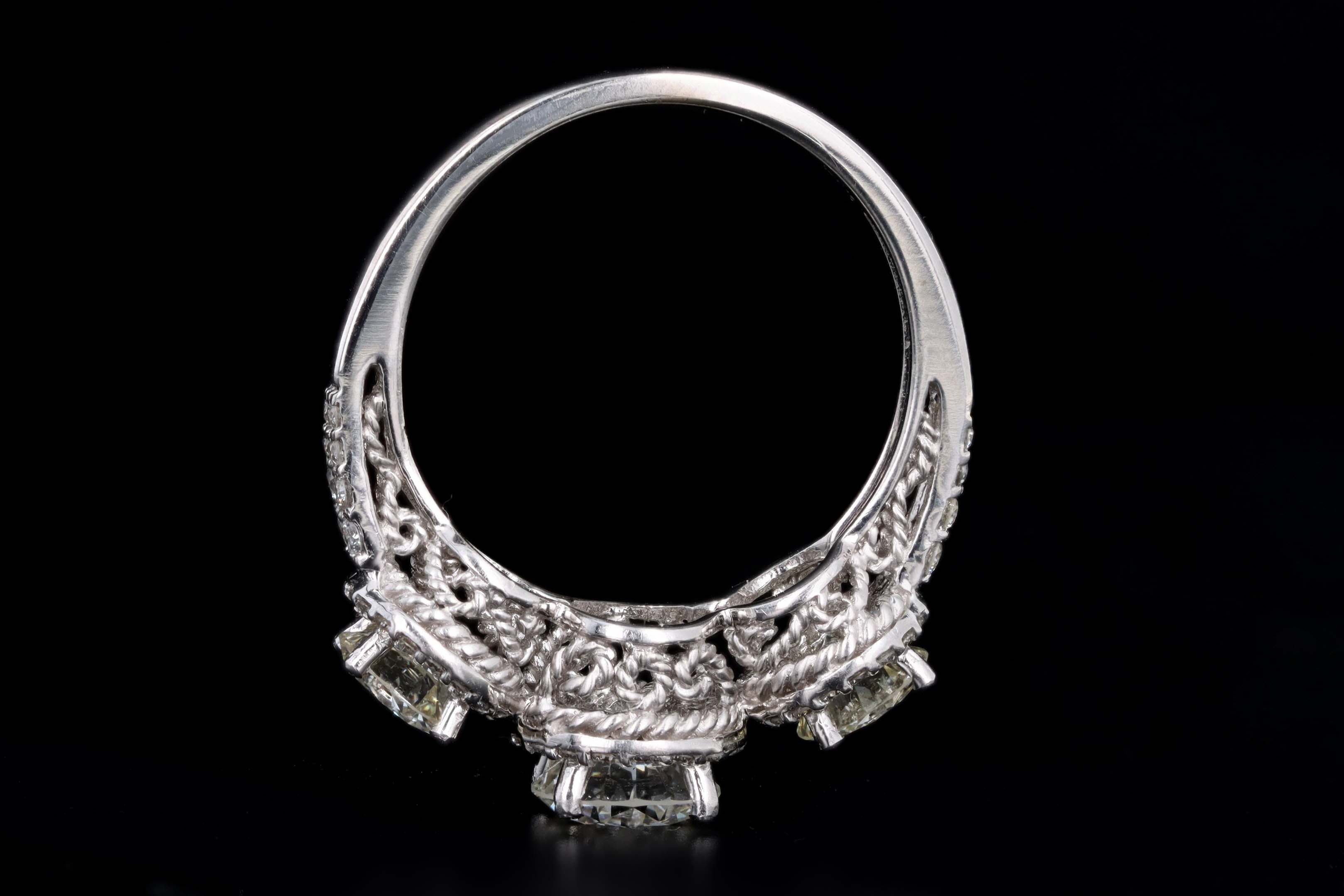 14K White Gold .94 Carat Round Brilliant Cut Diamond Three Stone Engagement Ring - Queen May