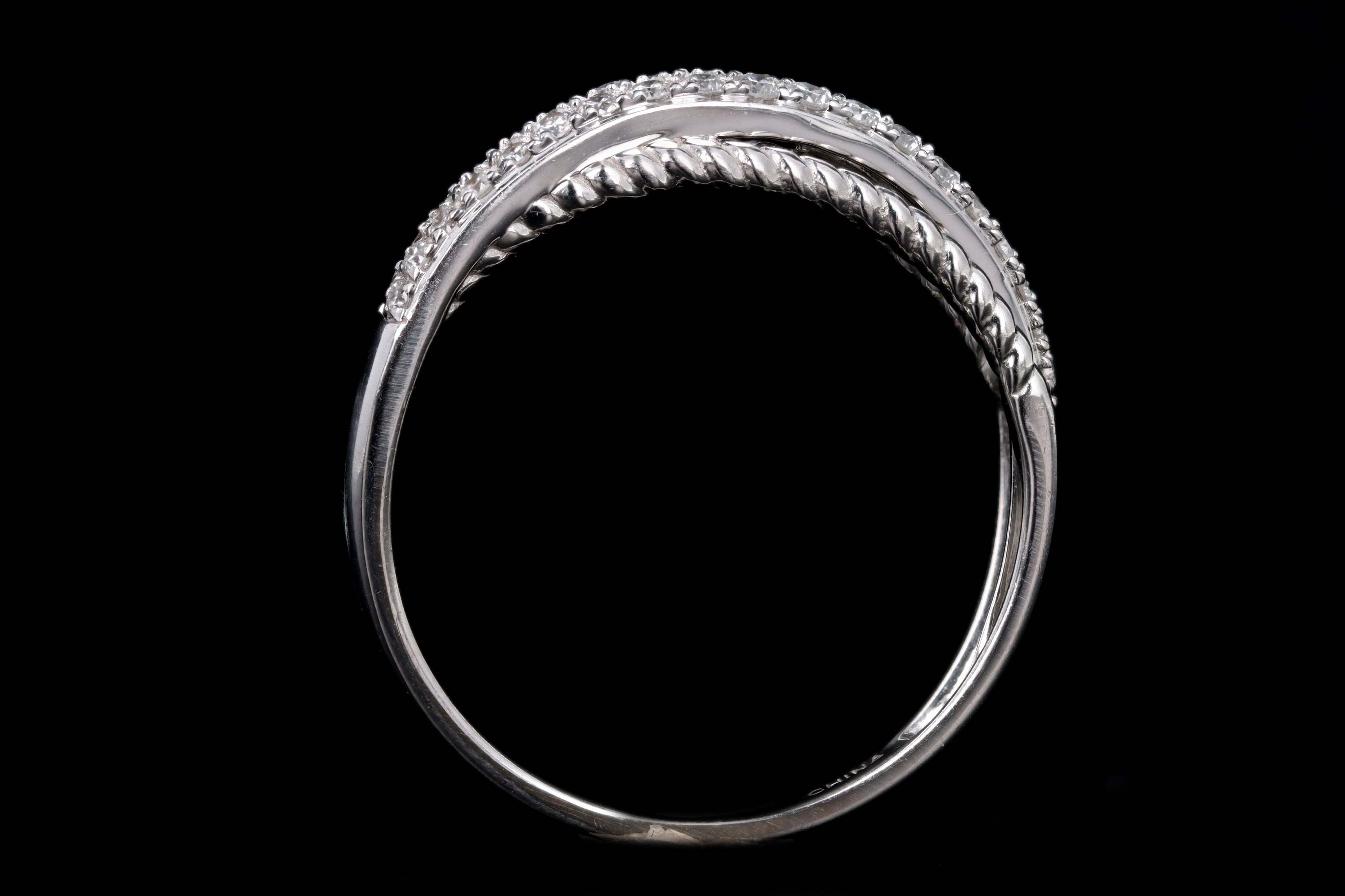 14K White Gold .35 Carat Total Weight Diamond Crossover Rope Band - Queen May