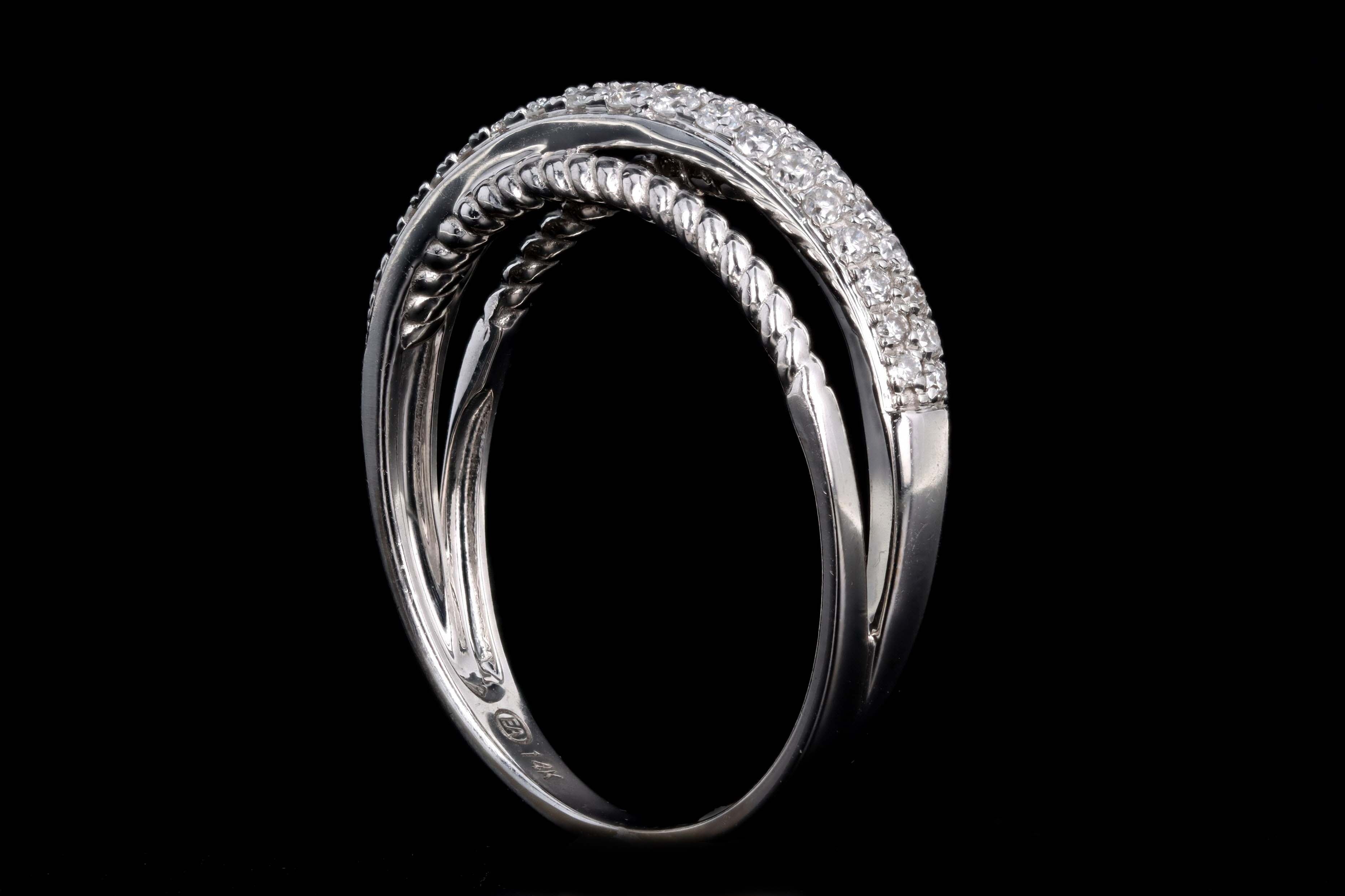 14K White Gold .35 Carat Total Weight Diamond Crossover Rope Band - Queen May