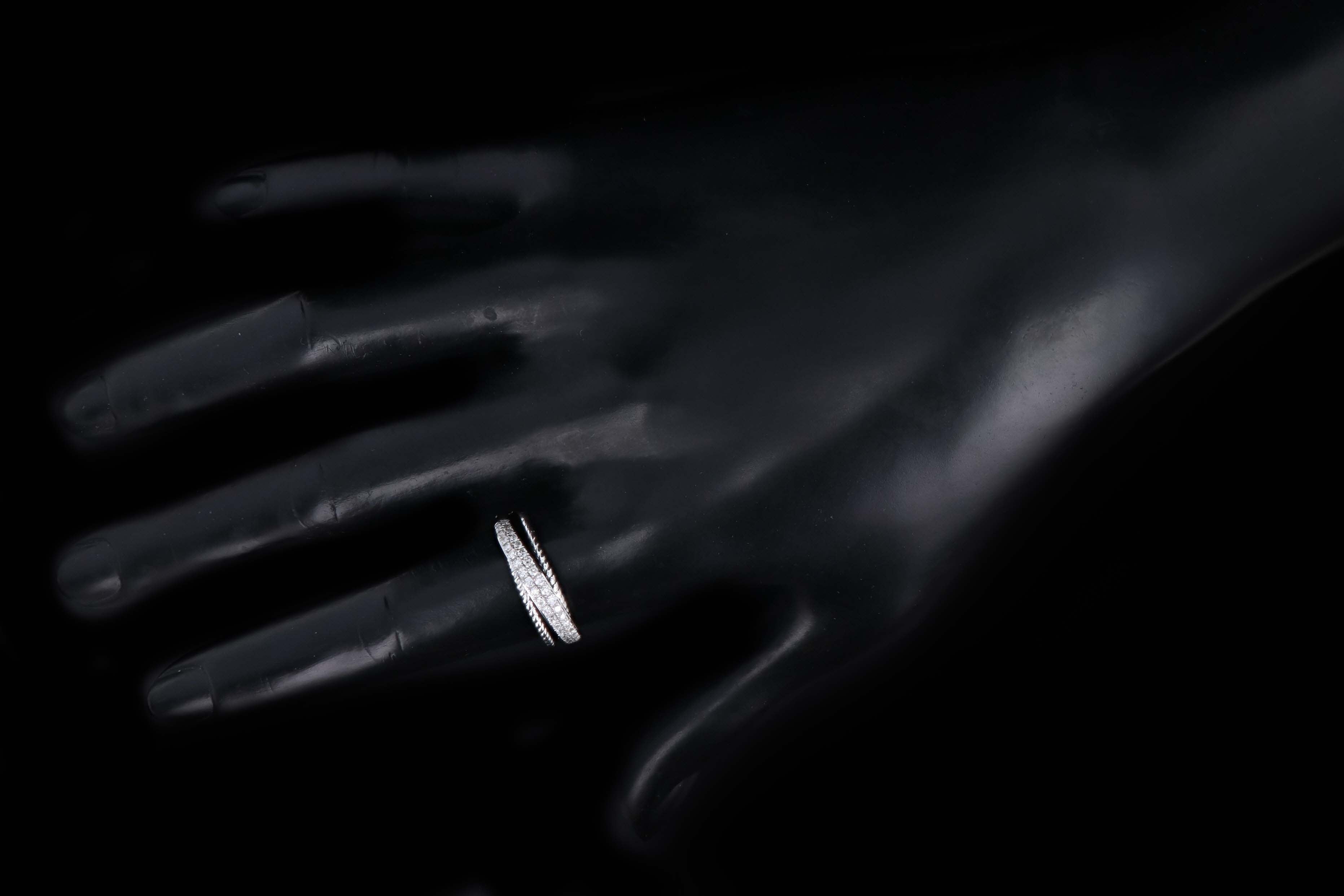 14K White Gold .35 Carat Total Weight Diamond Crossover Rope Band - Queen May