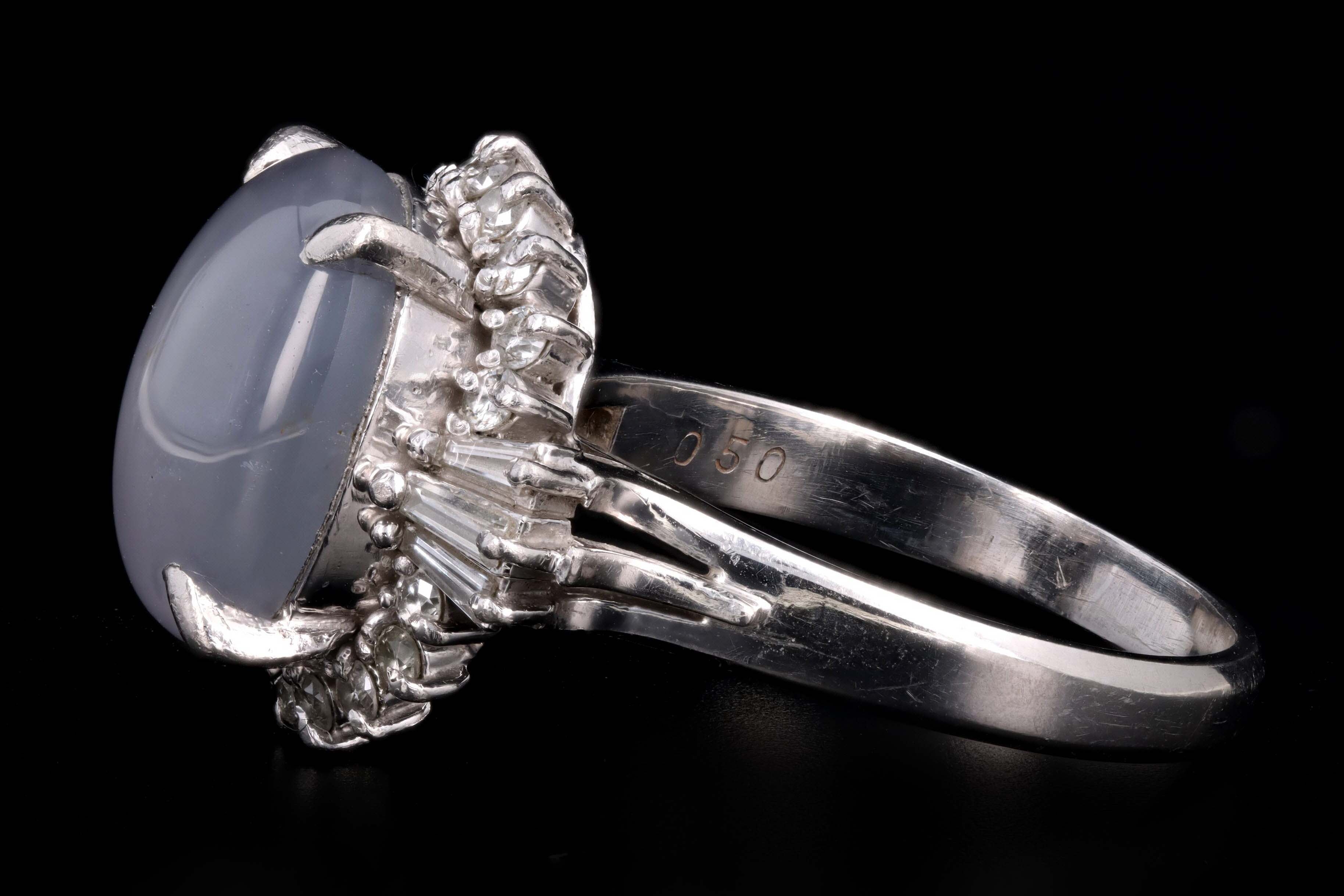 Retro Platinum 7.71 Carat Natural Star Sapphire & Diamond Fan Ring - Queen May