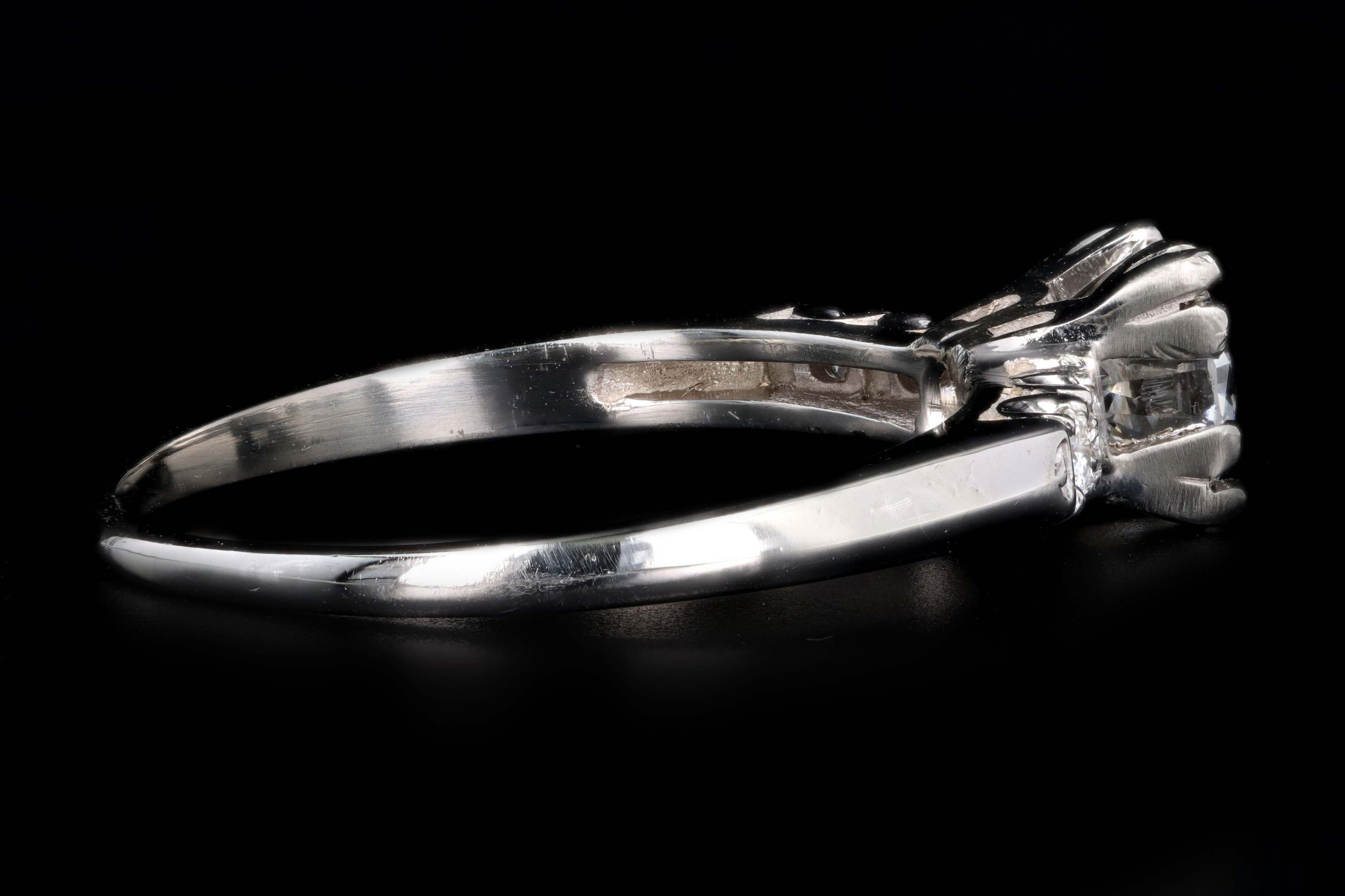 Retro 14K White Gold .80 Carat Round Brilliant Cut Diamond Engagement Ring GIA Certified - Queen May