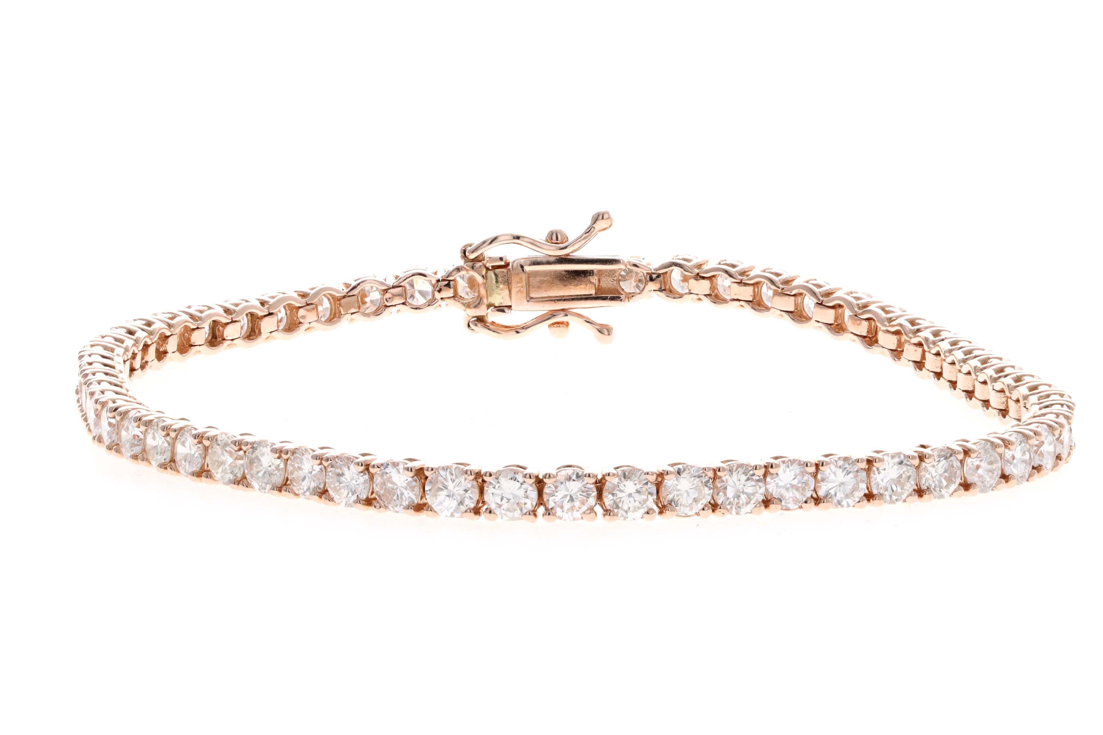 14K Rose Gold 5.07 Carat Total Weight Round Diamond Tennis Bracelet - Queen May