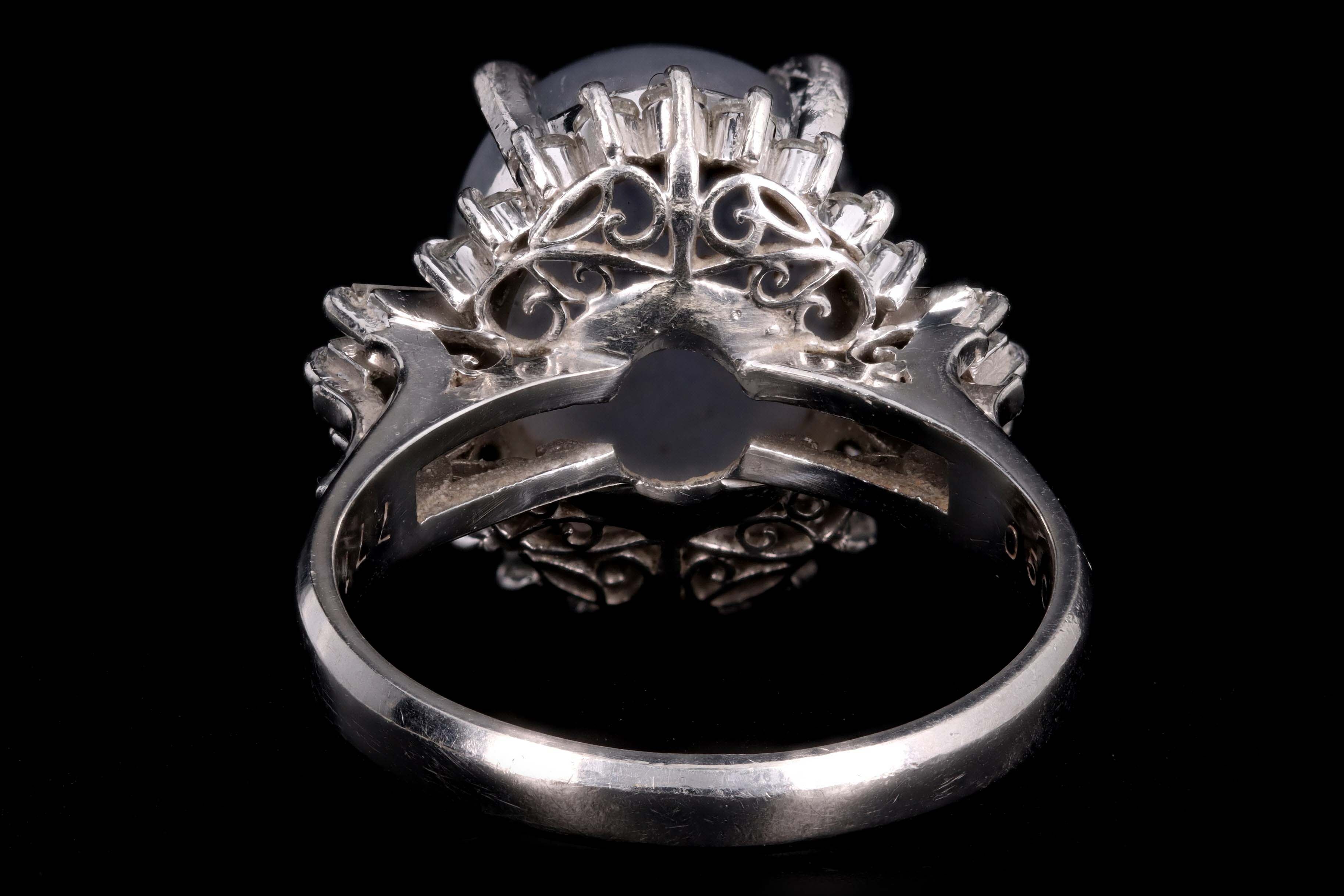 Retro Platinum 7.71 Carat Natural Star Sapphire & Diamond Fan Ring - Queen May