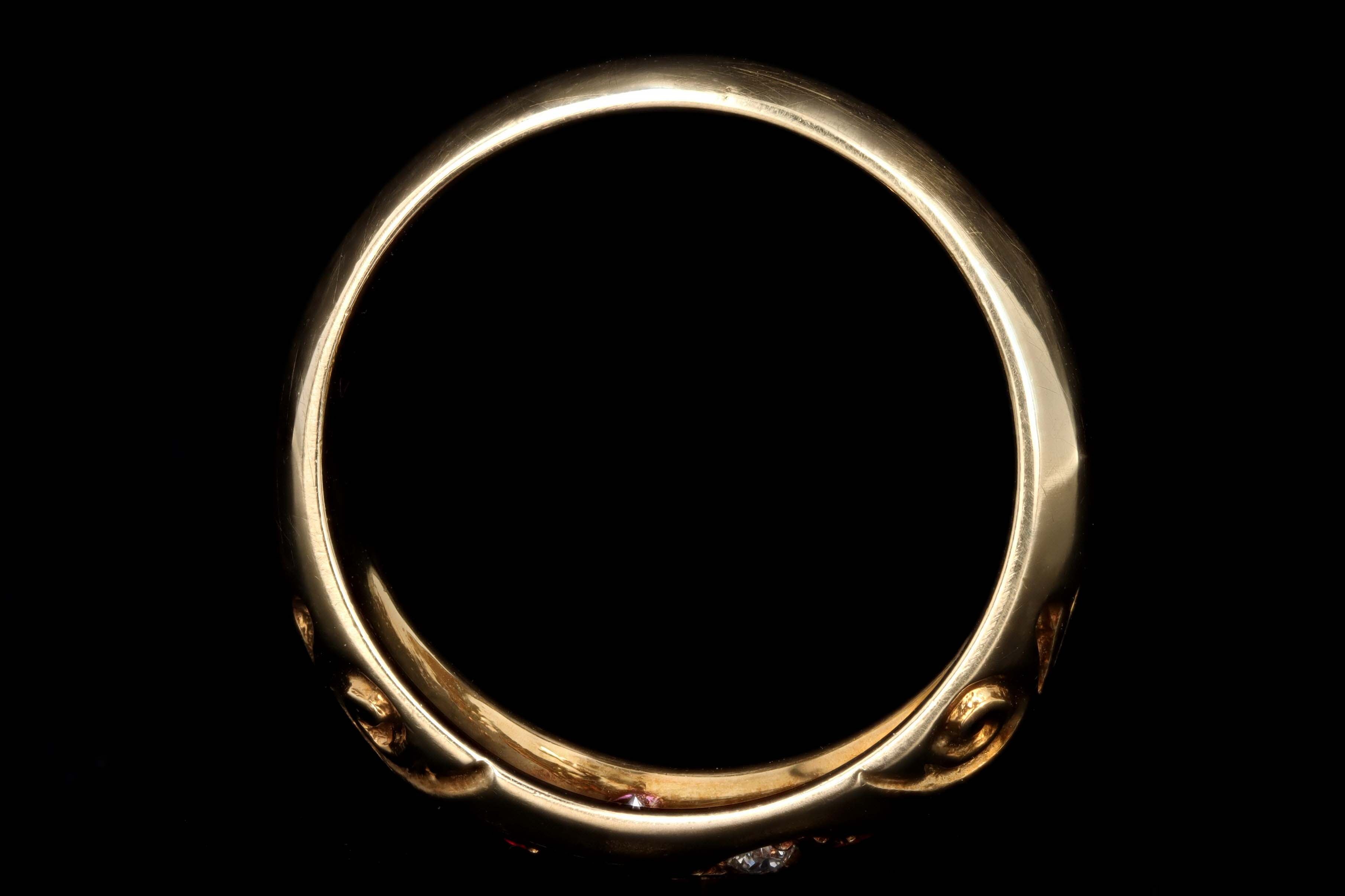 Victorian 18K Yellow Gold Natural Ruby & Old European Cut Diamond Gypsy Ring - Queen May