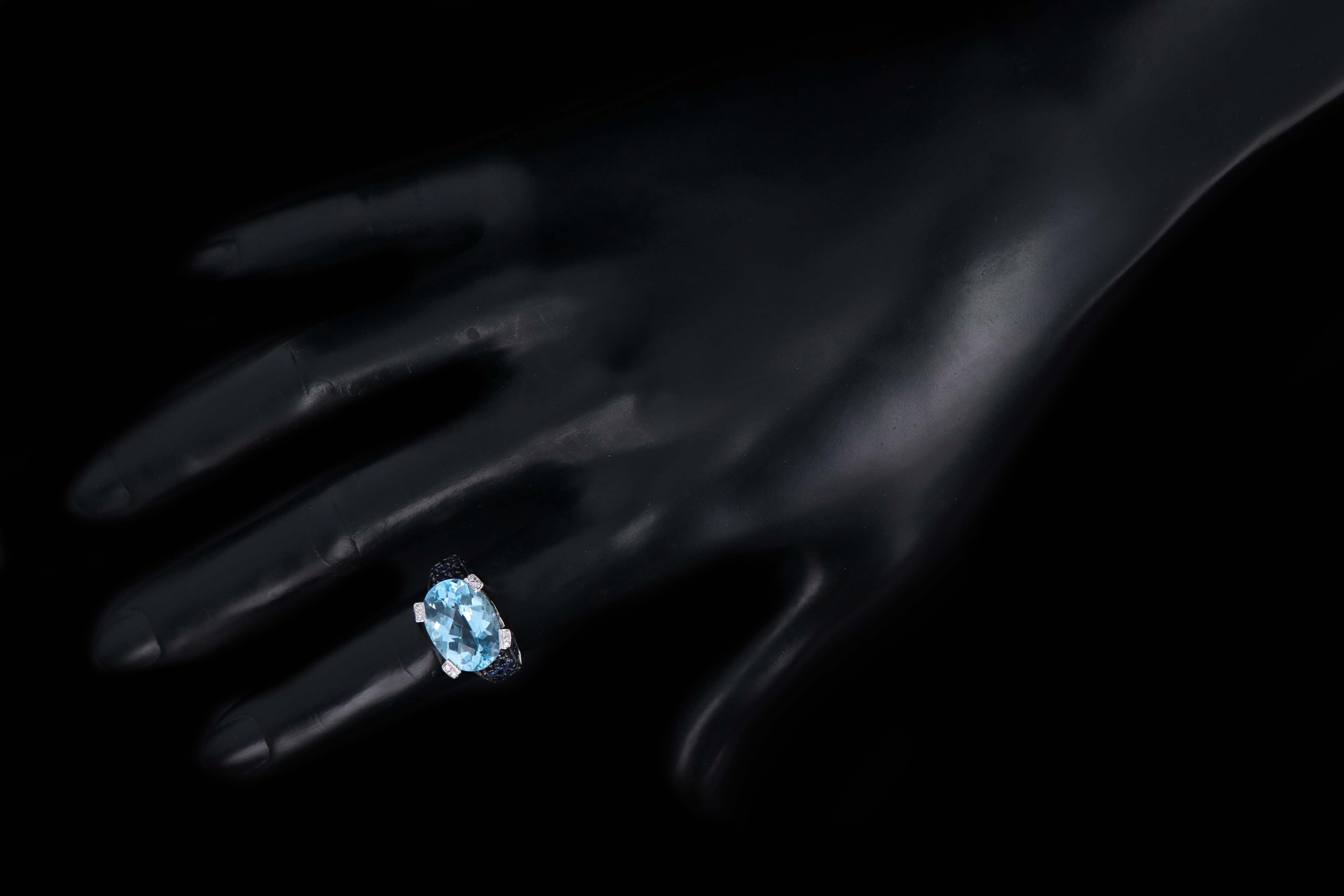 Le Vian 14K White Gold 7.0 Carat Blue Topaz & Sapphire Ring - Queen May