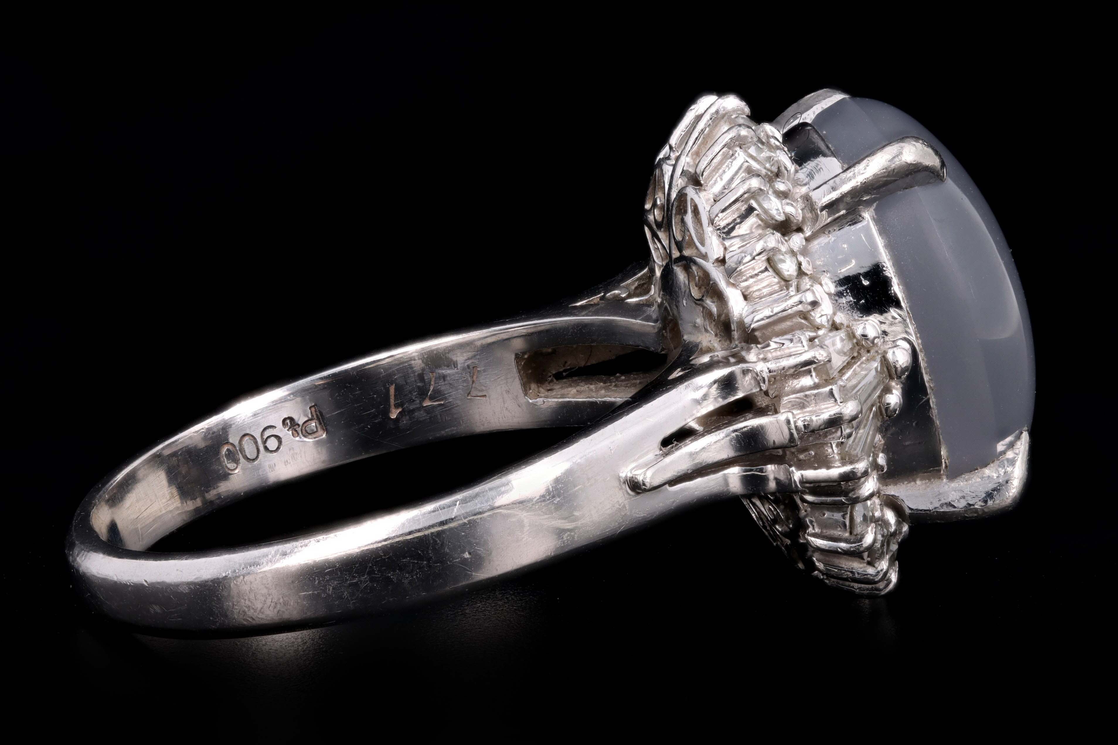 Retro Platinum 7.71 Carat Natural Star Sapphire & Diamond Fan Ring - Queen May