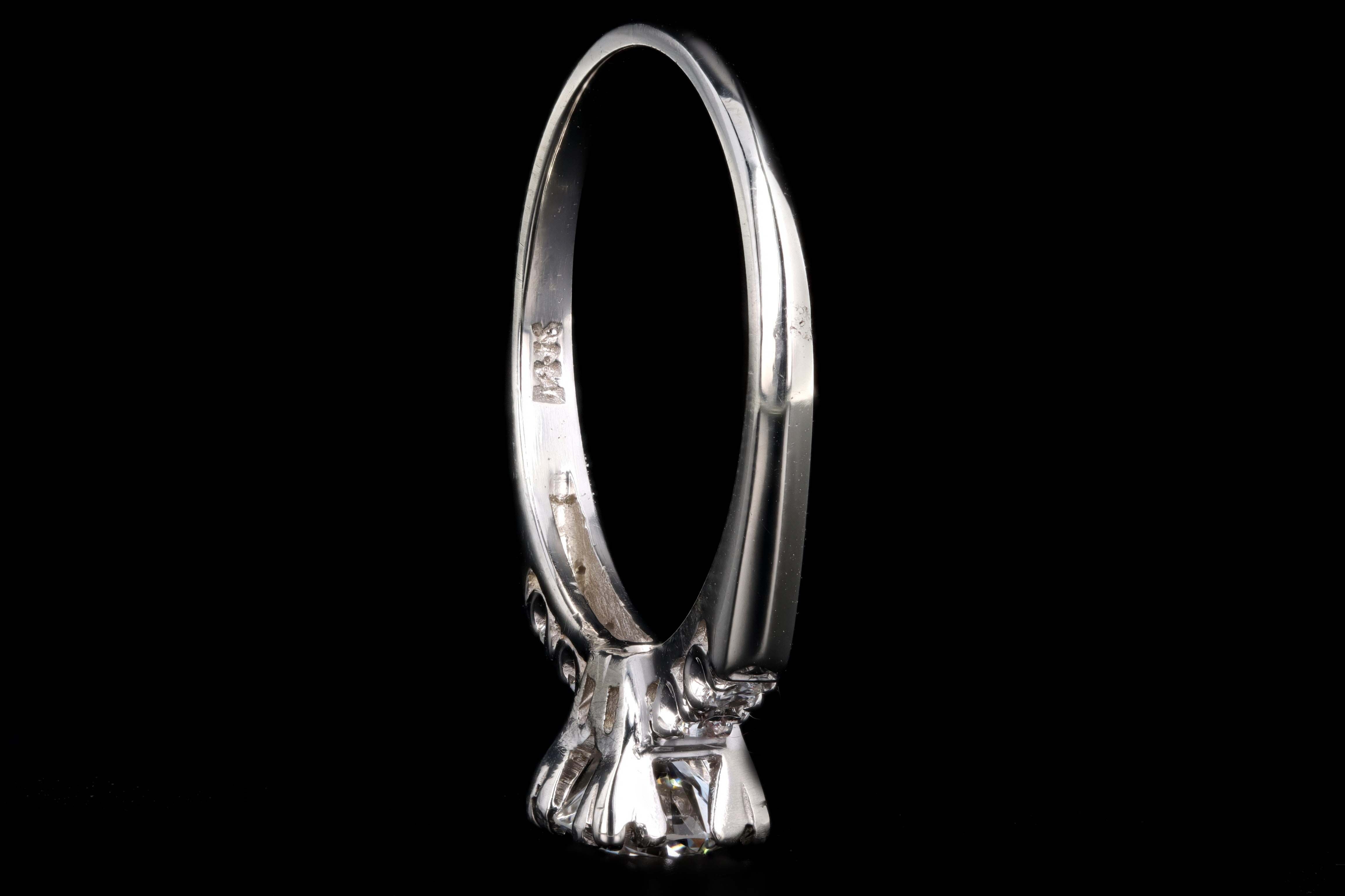 Retro 14K White Gold .80 Carat Round Brilliant Cut Diamond Engagement Ring GIA Certified - Queen May