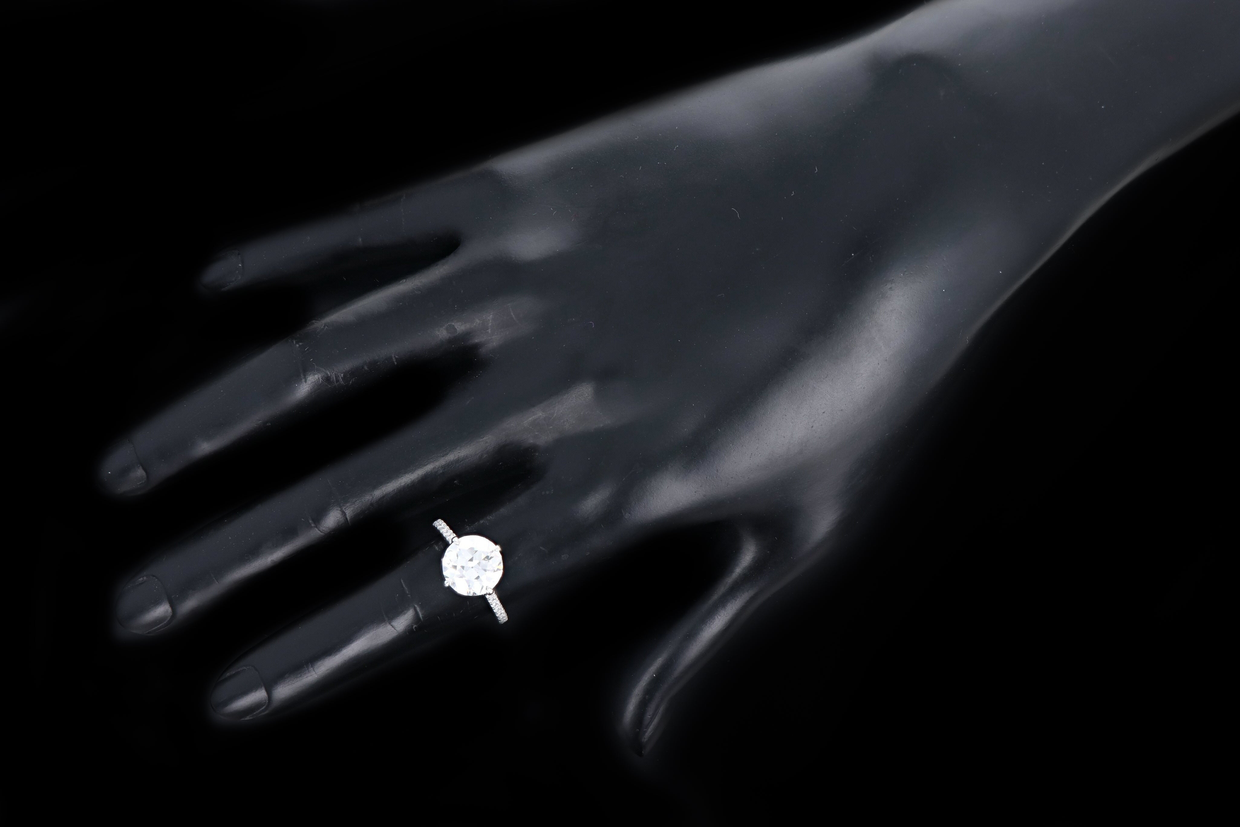 Platinum 3.66 Carat Old European Cut Diamond Hidden Halo Engagement Ring - Queen May