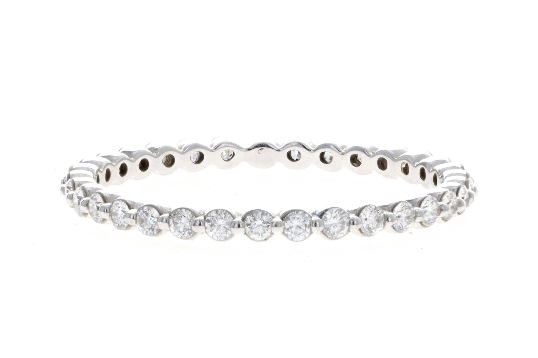 14K White Gold Dainty Round Diamond Eternity Stackable Wedding Band - Queen May