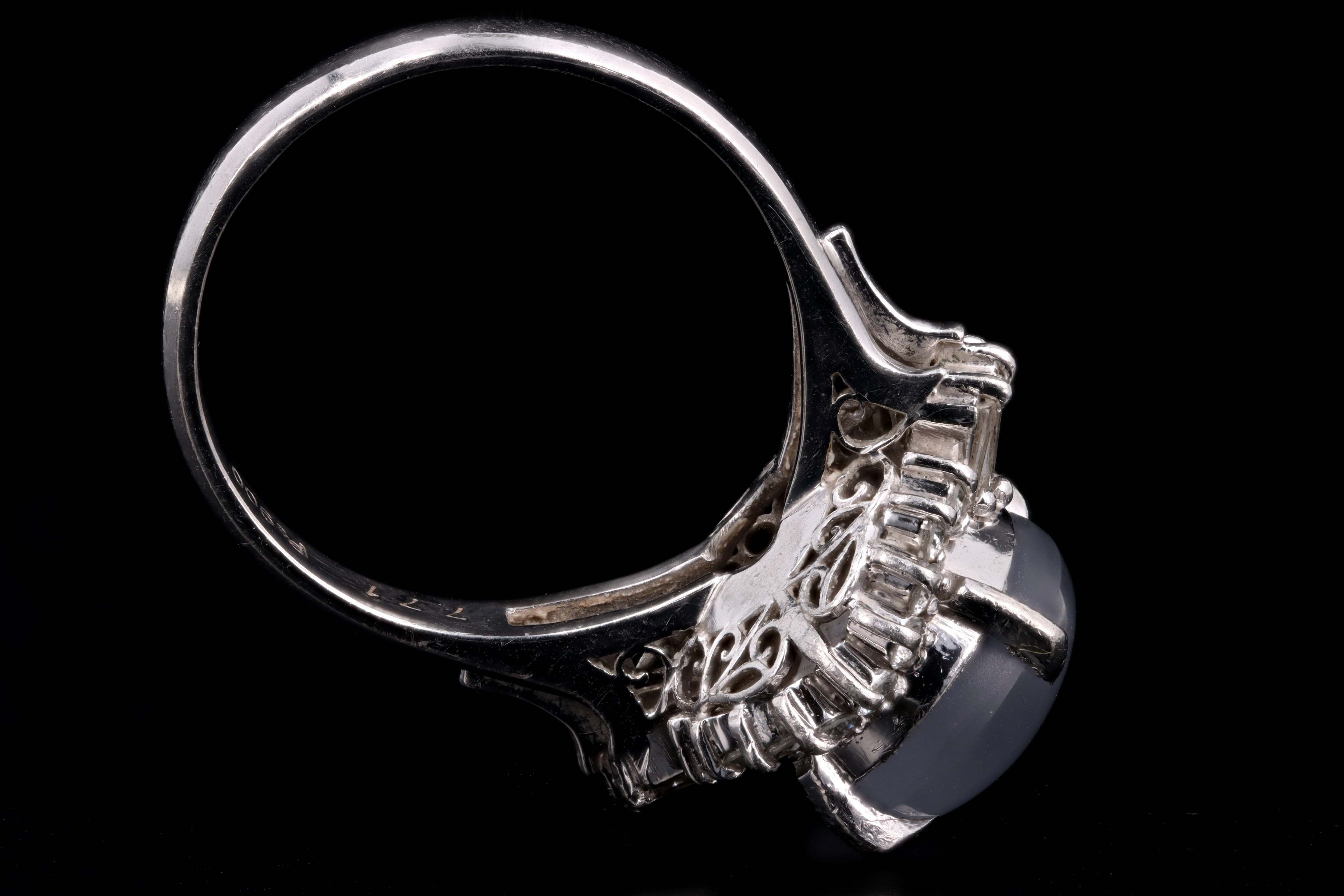 Retro Platinum 7.71 Carat Natural Star Sapphire & Diamond Fan Ring - Queen May