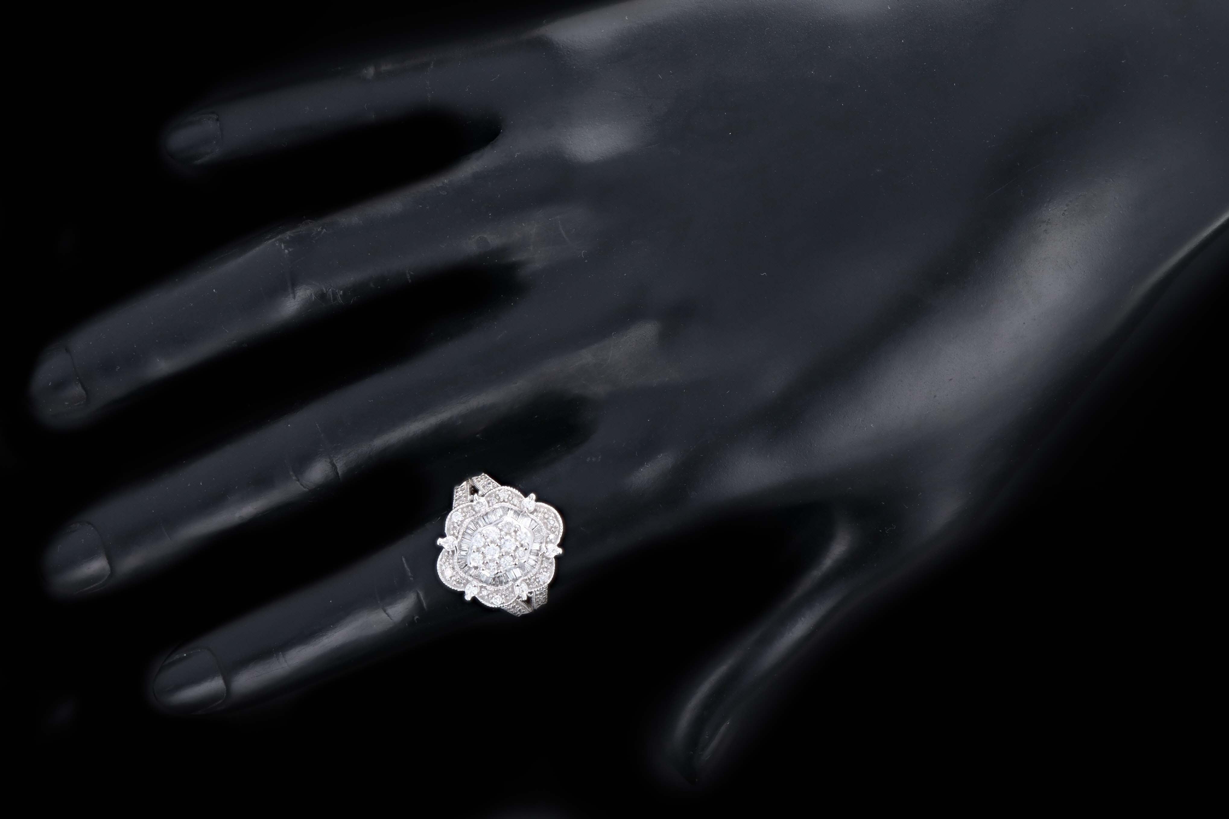 14K White Gold .50 Carat Total Weight Diamond Baguette Ring - Queen May