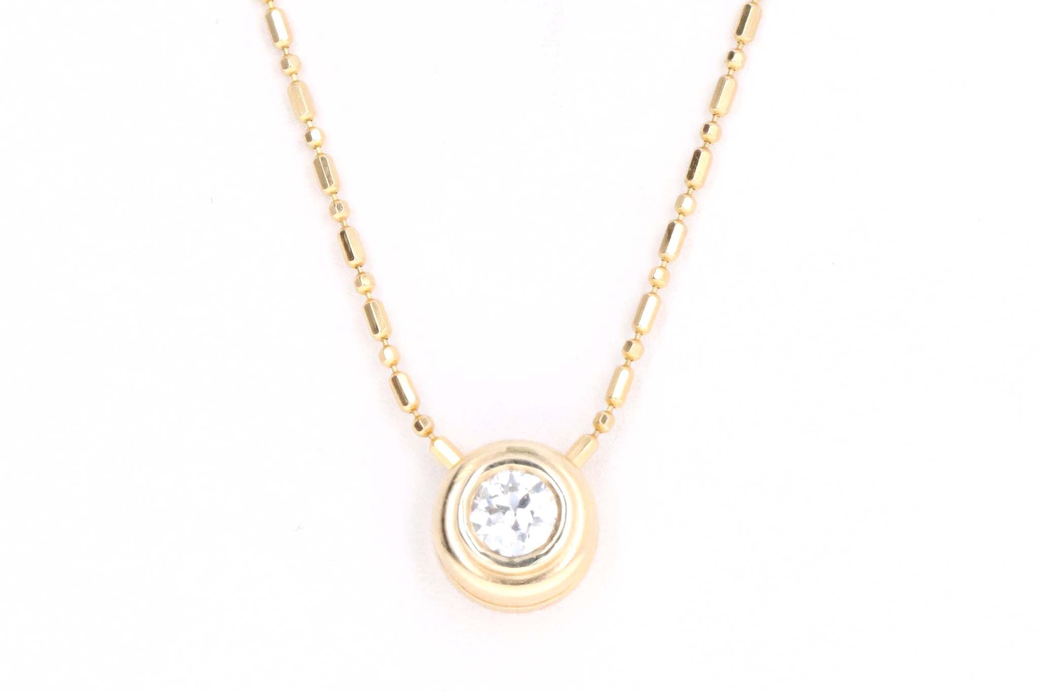 14K Yellow Gold .35 Carat Round Diamond Bezel Pendant Necklace - Queen May