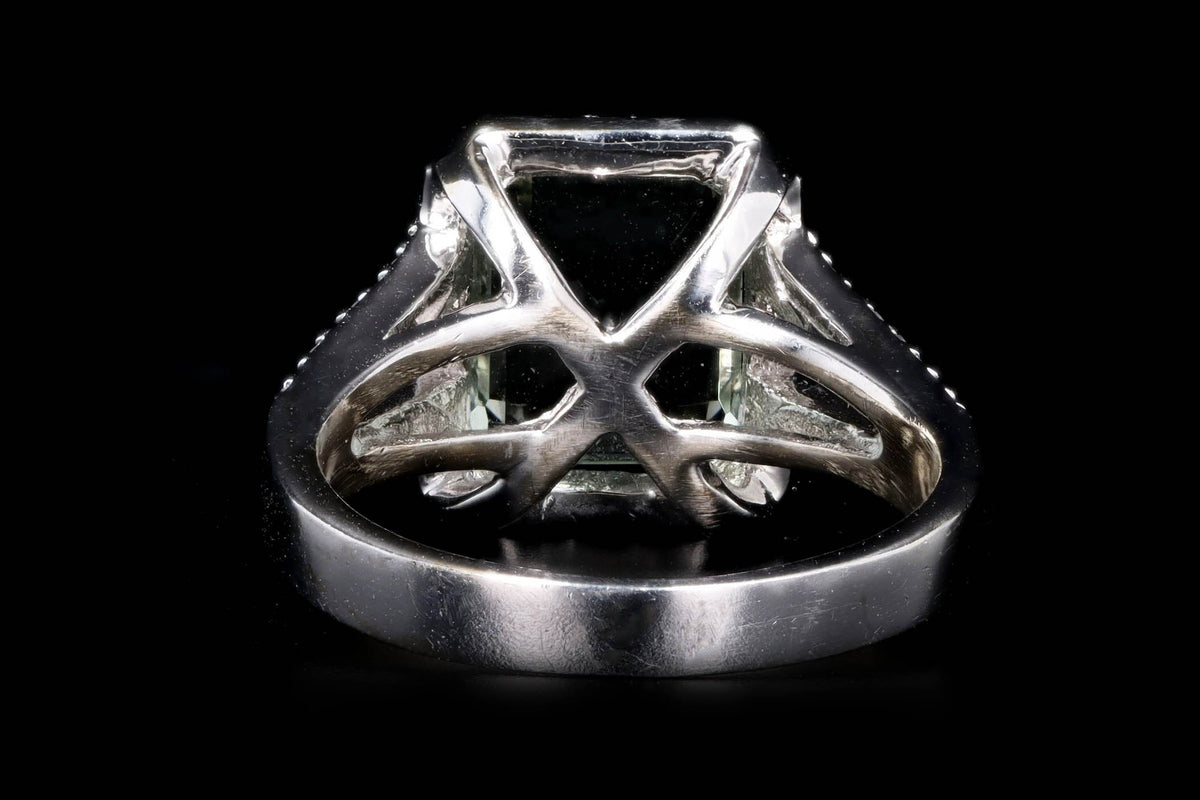 14K White Gold 1.75 Carat Prasiolite & Diamond Halo Ring - Queen May